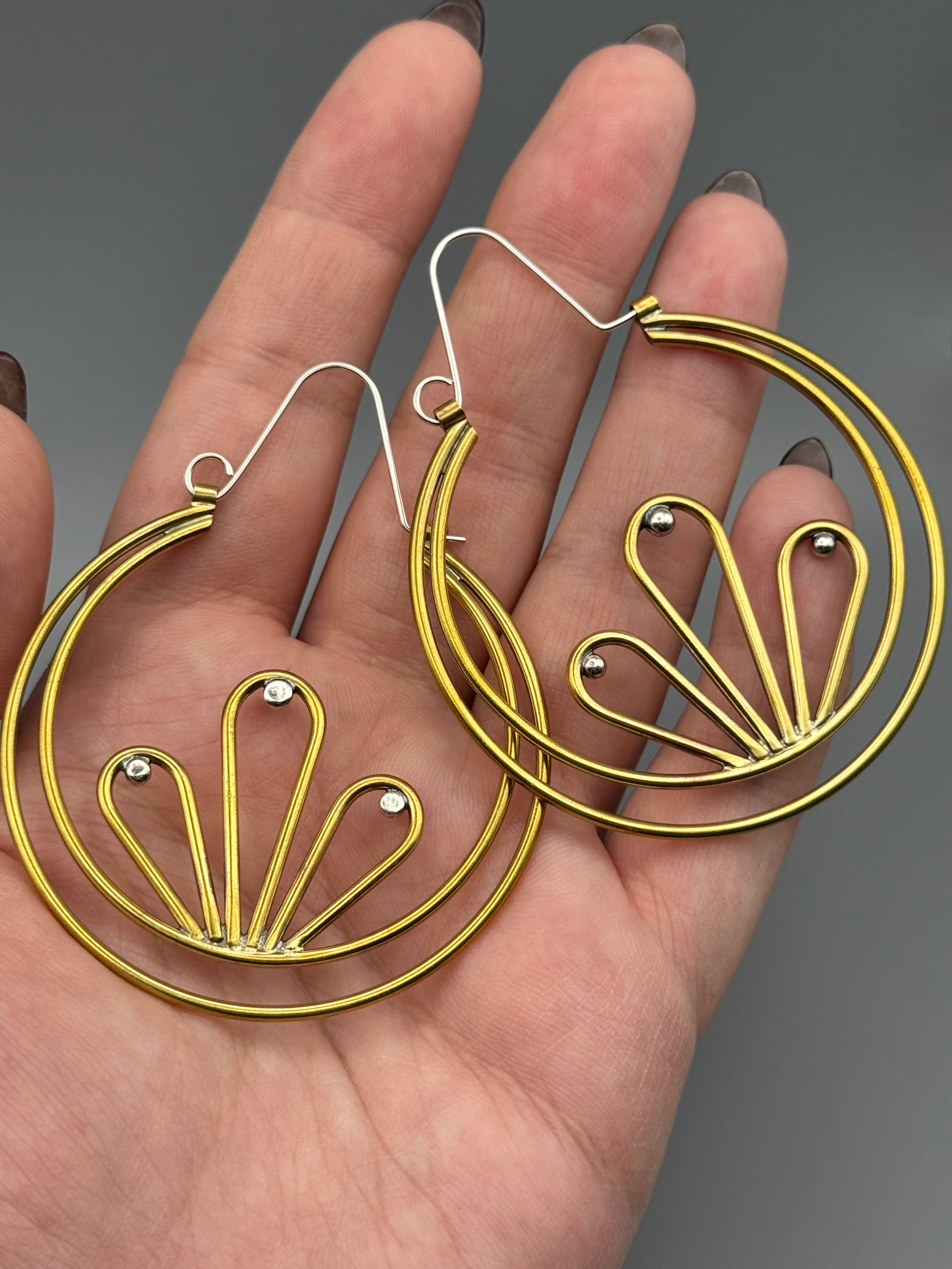 •CRESCENT BLOOM• mixed metal hoop earrings