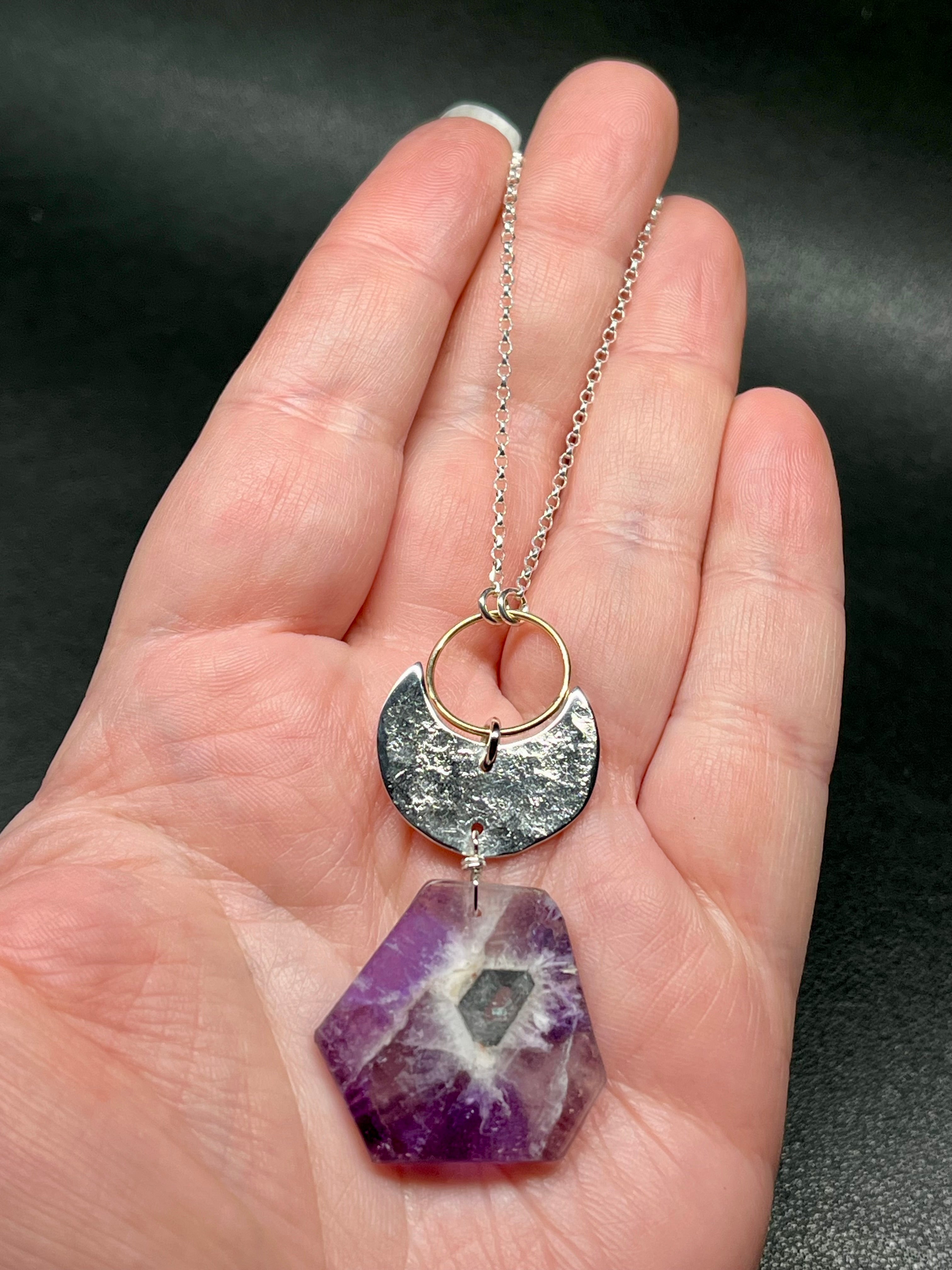 •NYX• amethyst + moon + mixed metal necklace (18"-20")