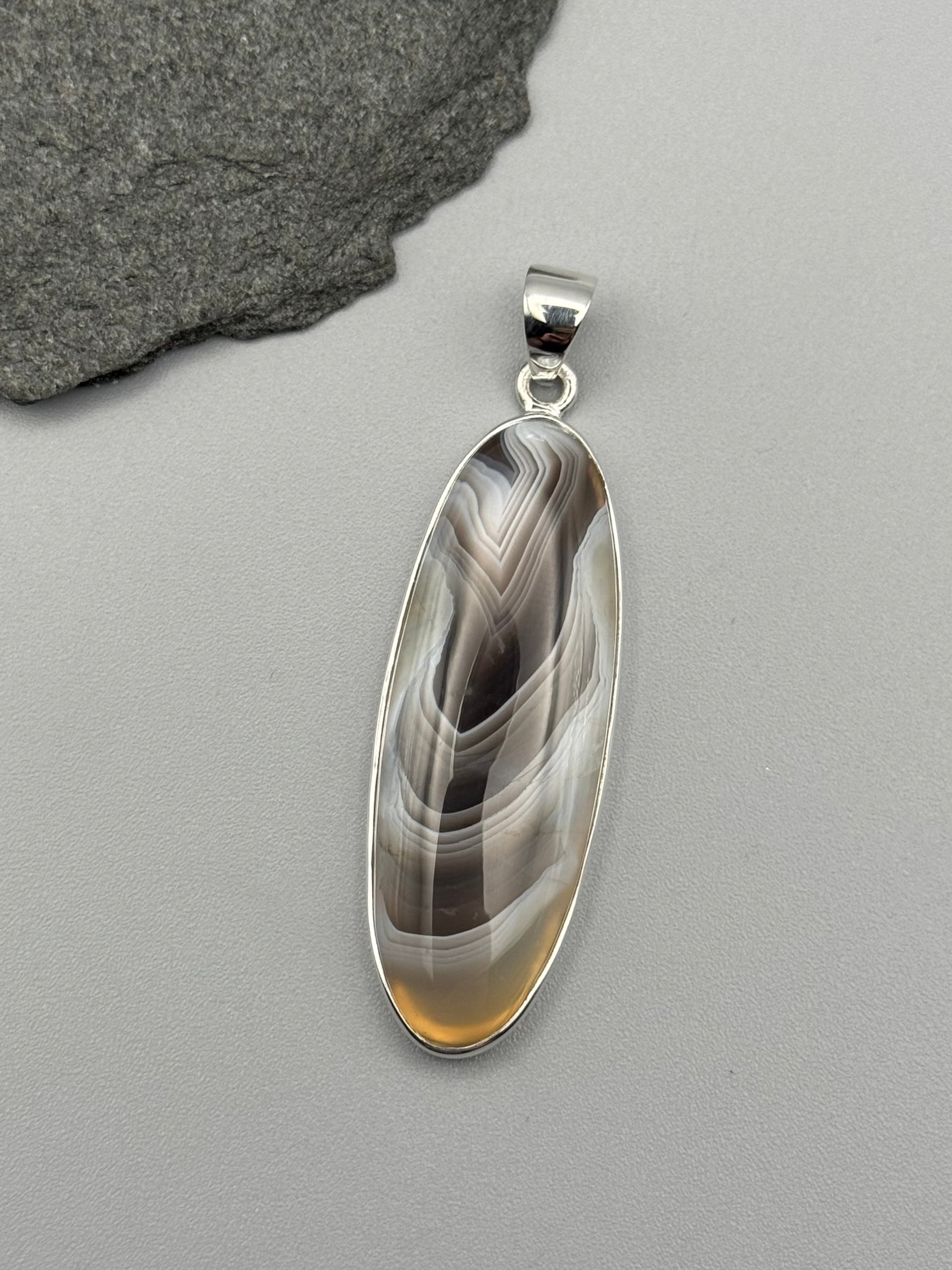•BOTSWANA AGATE - ELONGATED OVAL• sterling silver pendant
