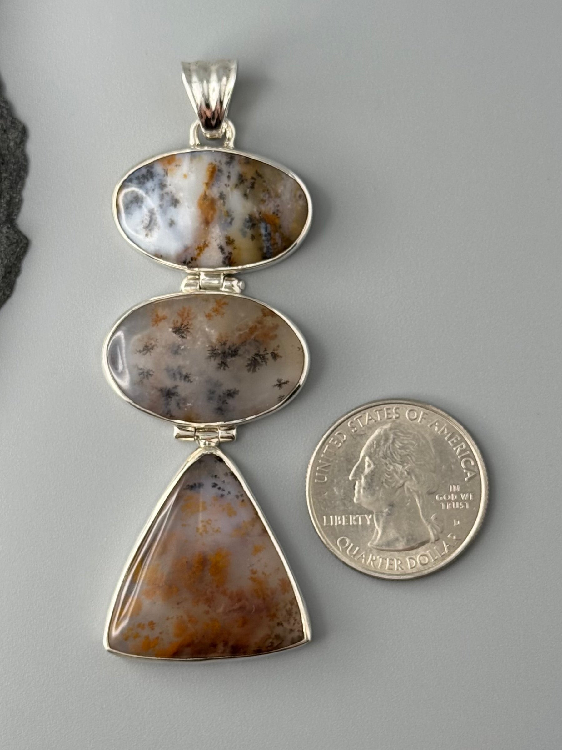 •DENDRITIC AGATE - HINGED TRIO• sterling silver pendant