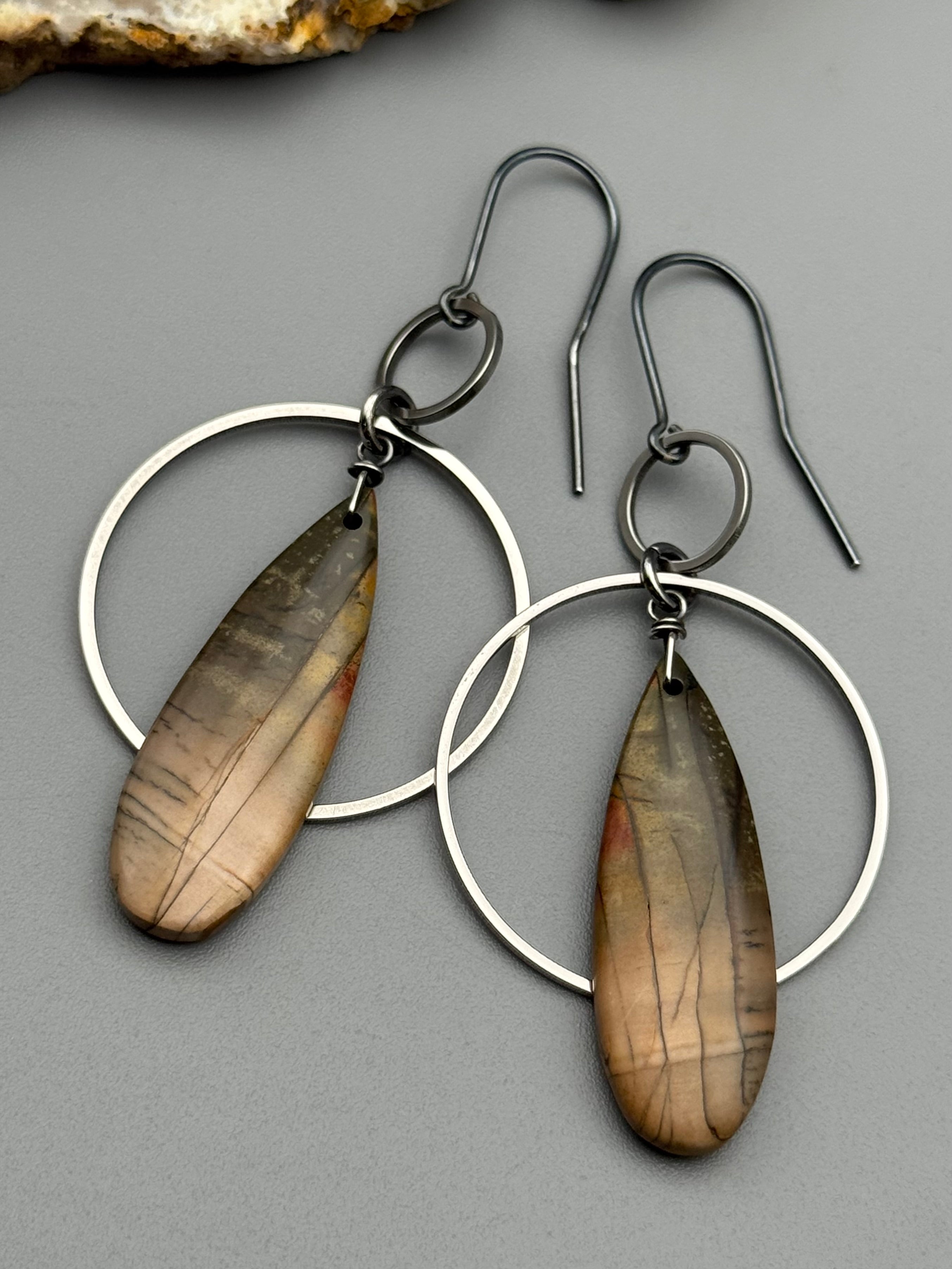 •EQUA-ORBIT• red creek jasper deep tear + silver earrings