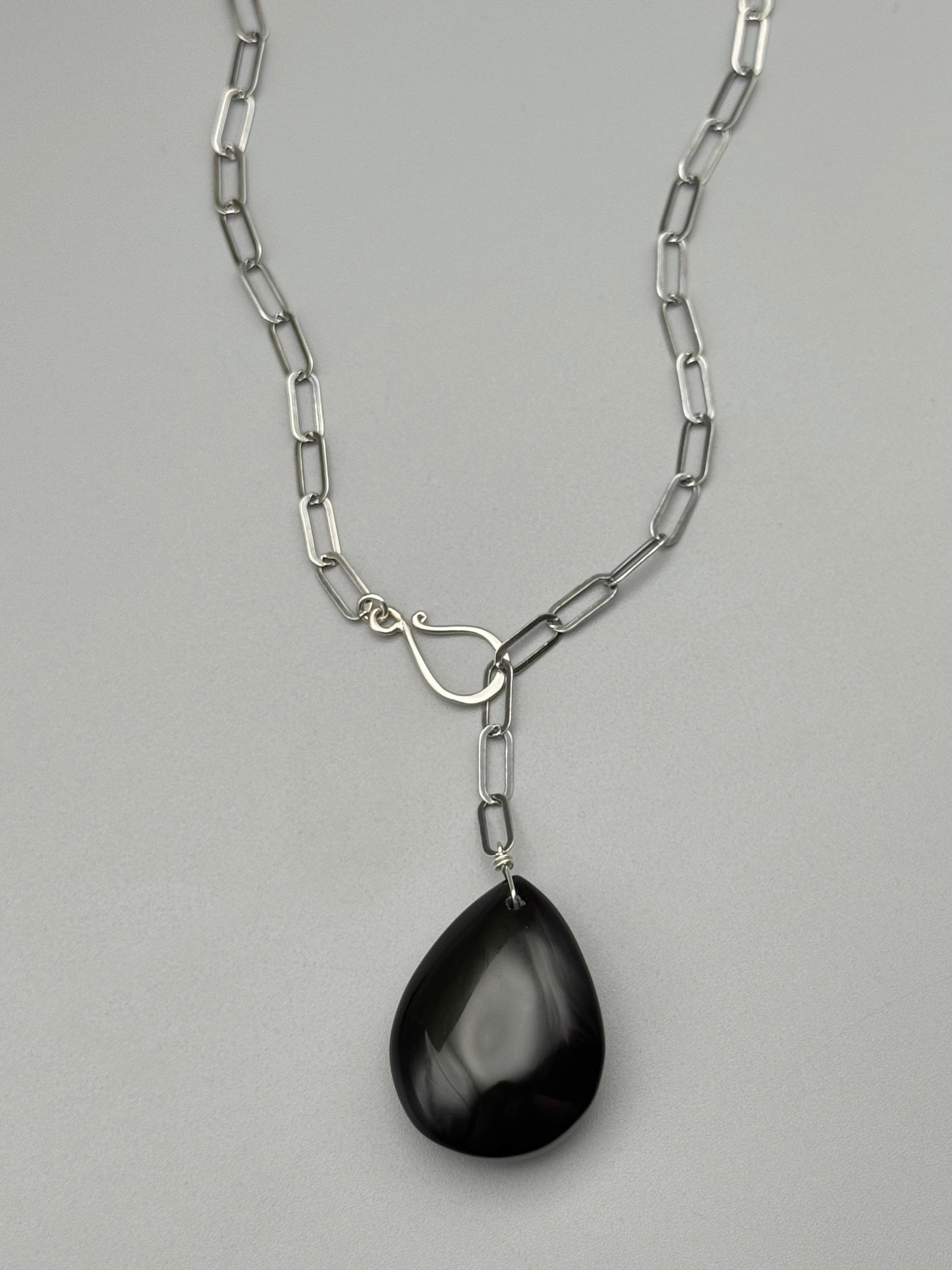 •LINKED• rainbow obsidian + silver necklace (ADJ to 19")