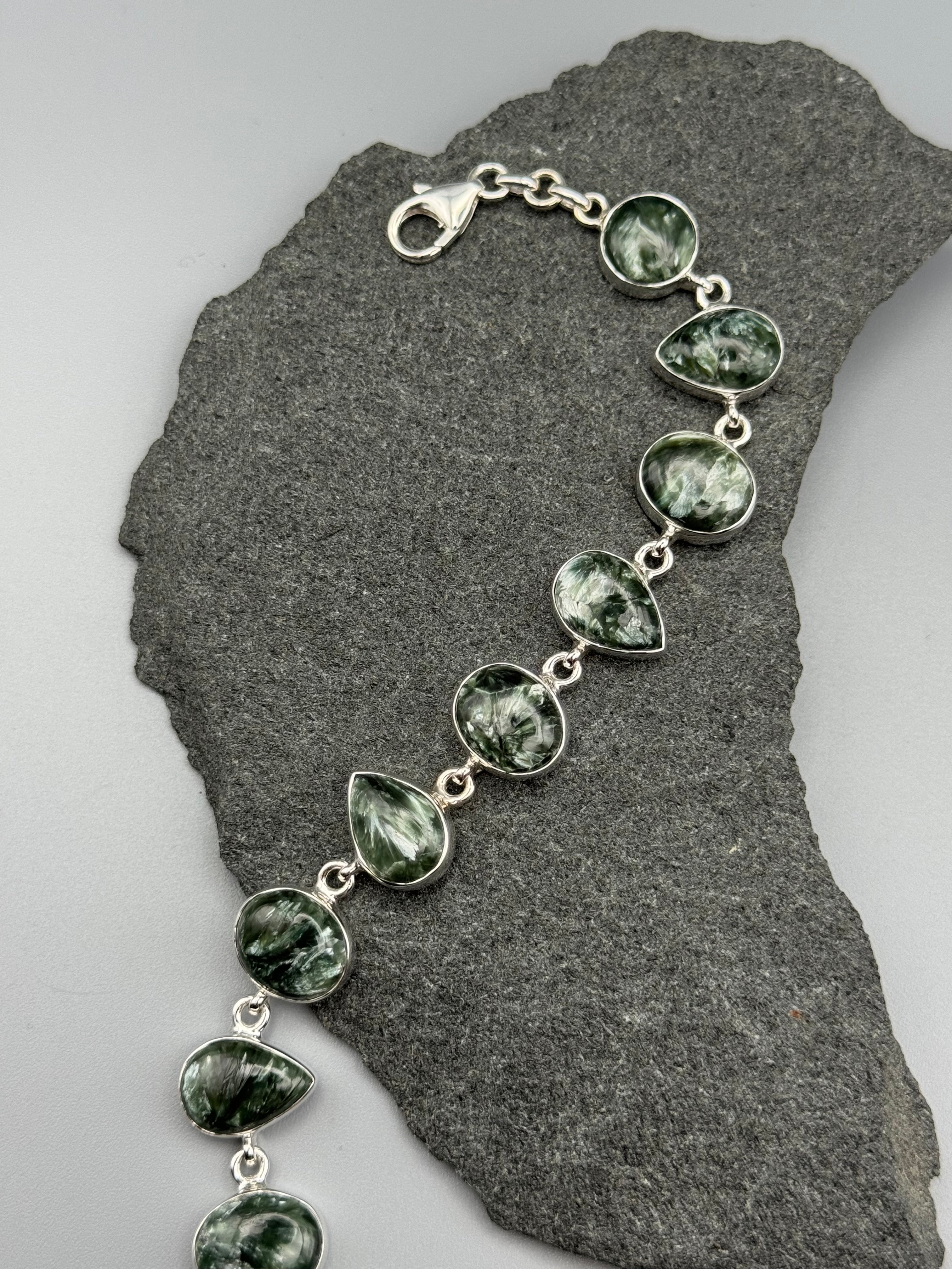 •SERAPHINITE - GEO MIX• linked silver bracelet (7.5" - 9")