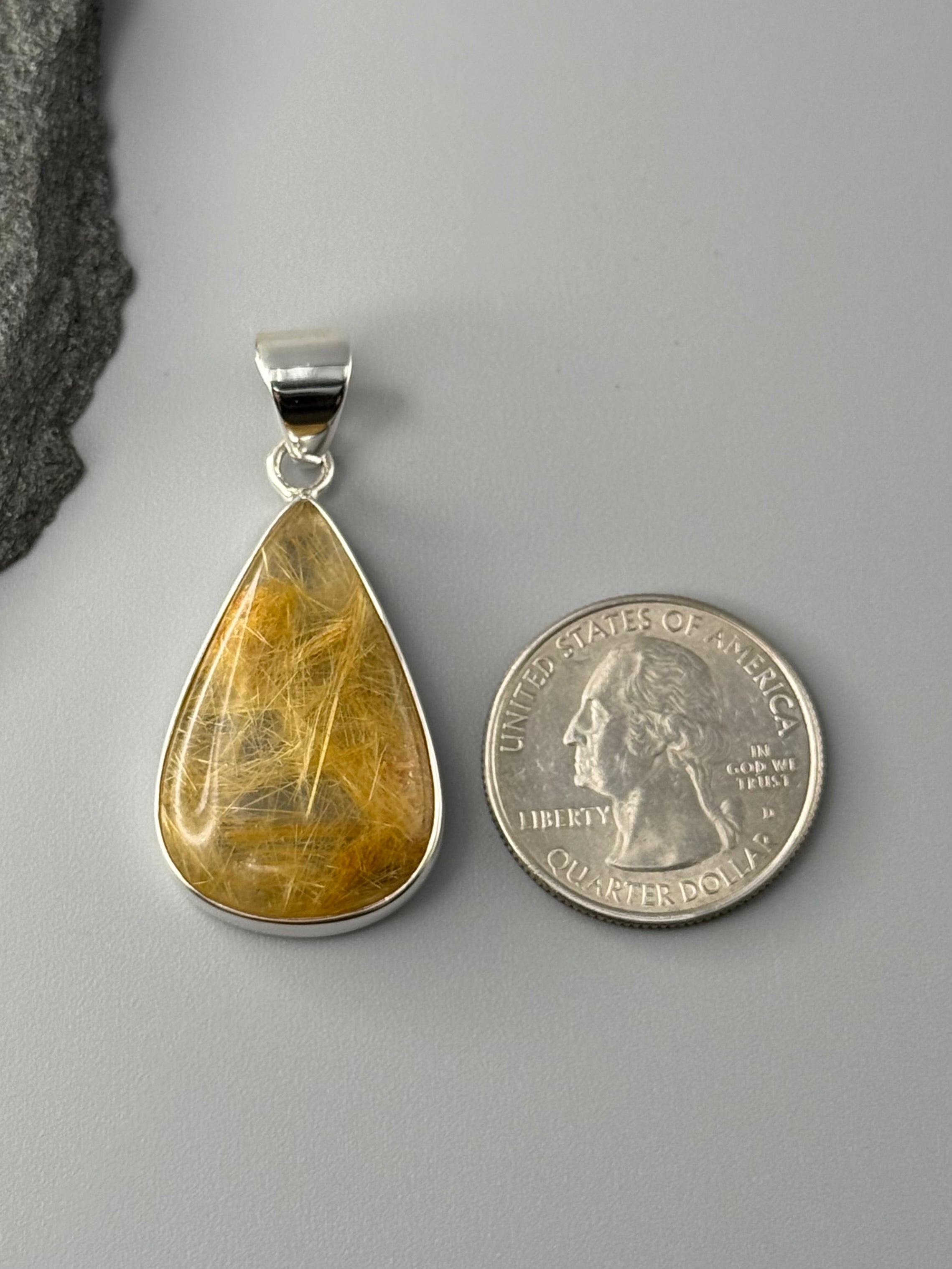 •RUTILATED QUARTZ - MEDIUM TEARDROP• sterling silver pendant