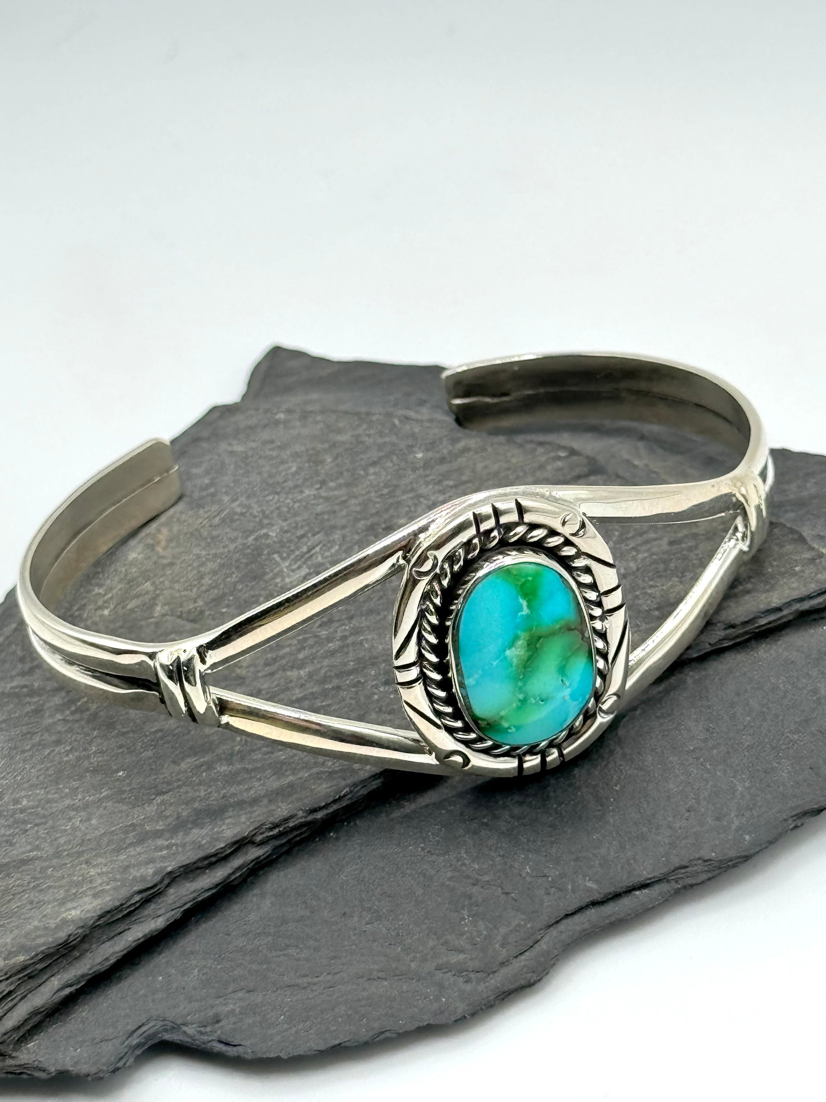•SONORAN GOLD TURQUOISE• Navajo silver cuff bracelet (6.75" +/-)