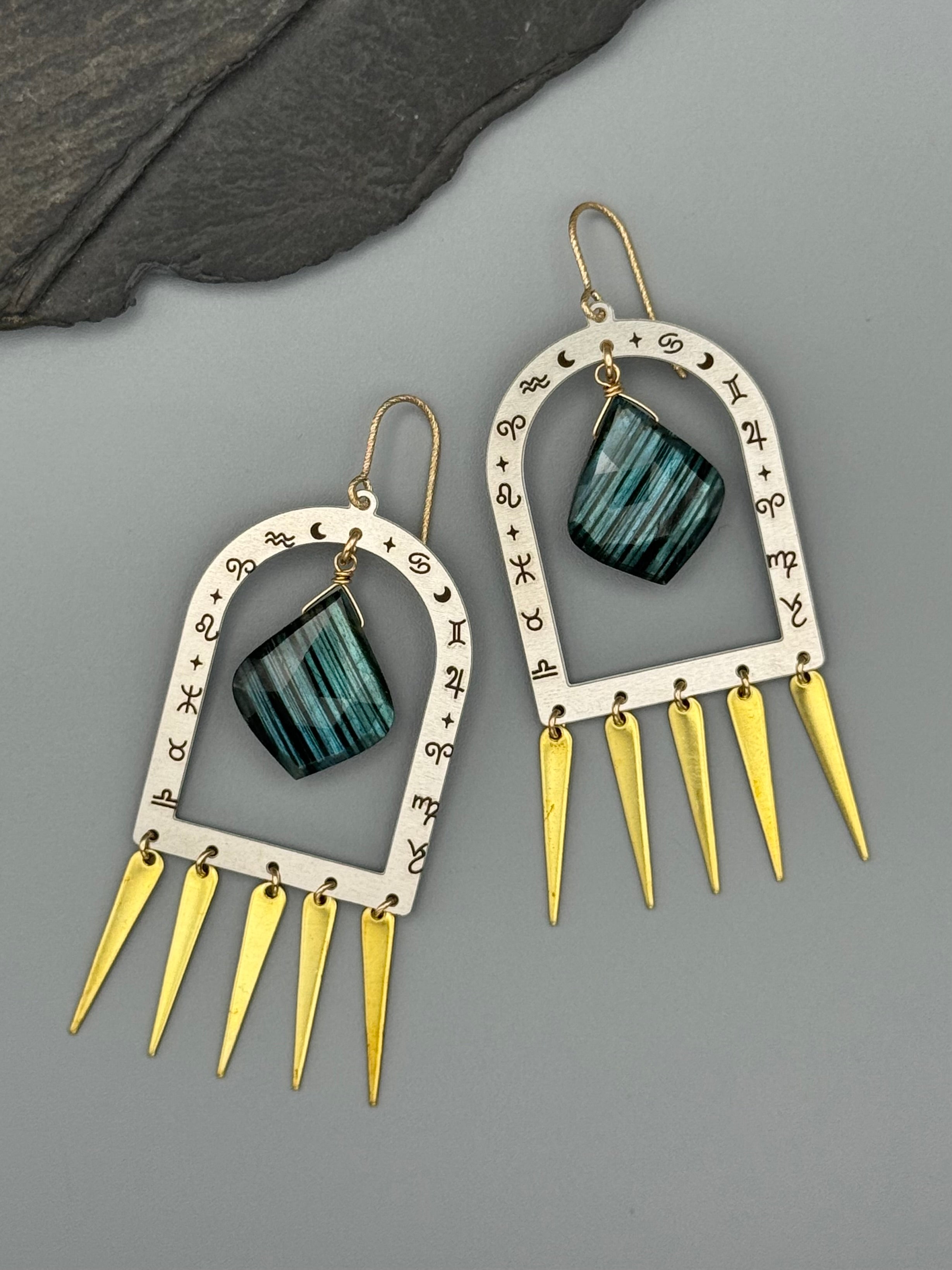 •ASTROLOGICAL• labradorite + mixed metal earrings