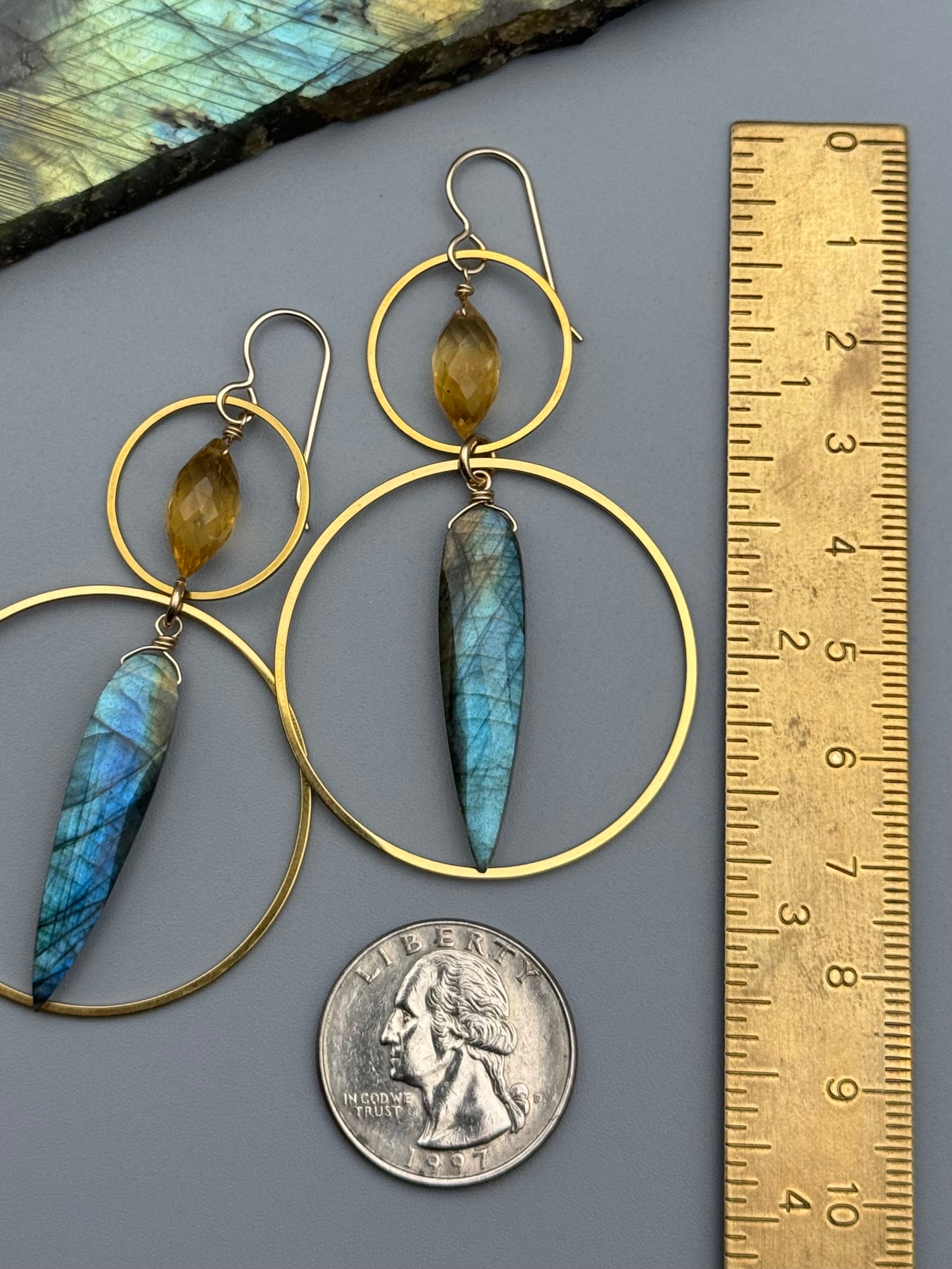 •EQUA-LUNA• citrine + labradorite gold earrings