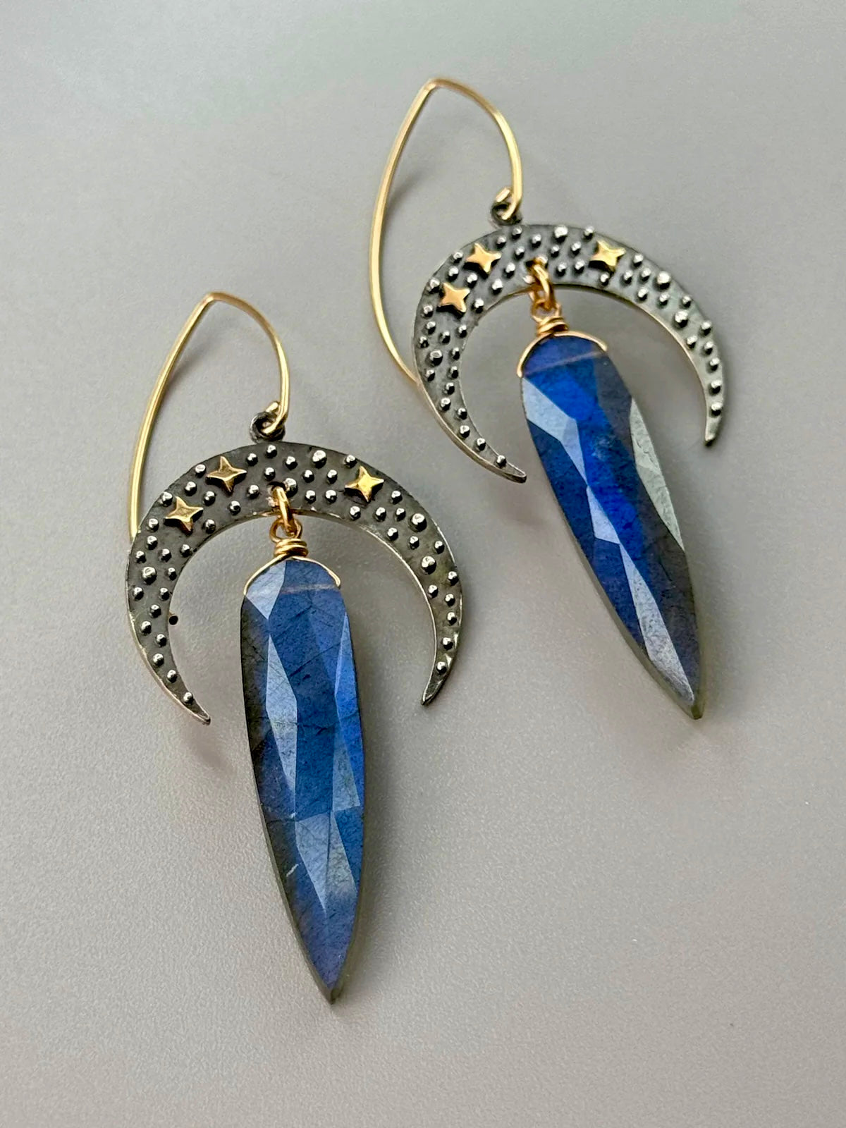 •CELESTIAL SLIVER• labradorite + mixed metal earrings