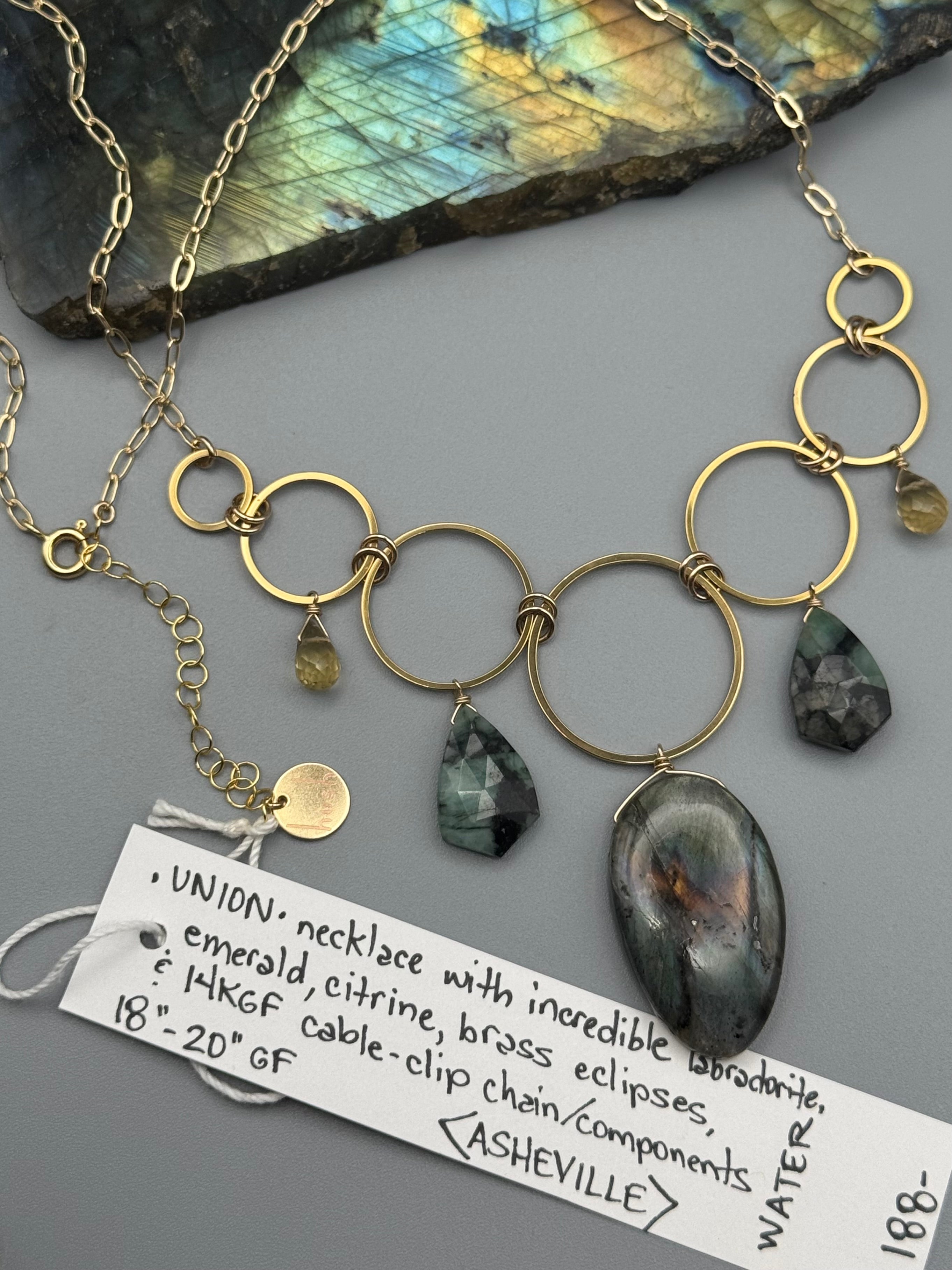 •UNION• labradorite + emerald + citrine gold necklace (18"-20" long)