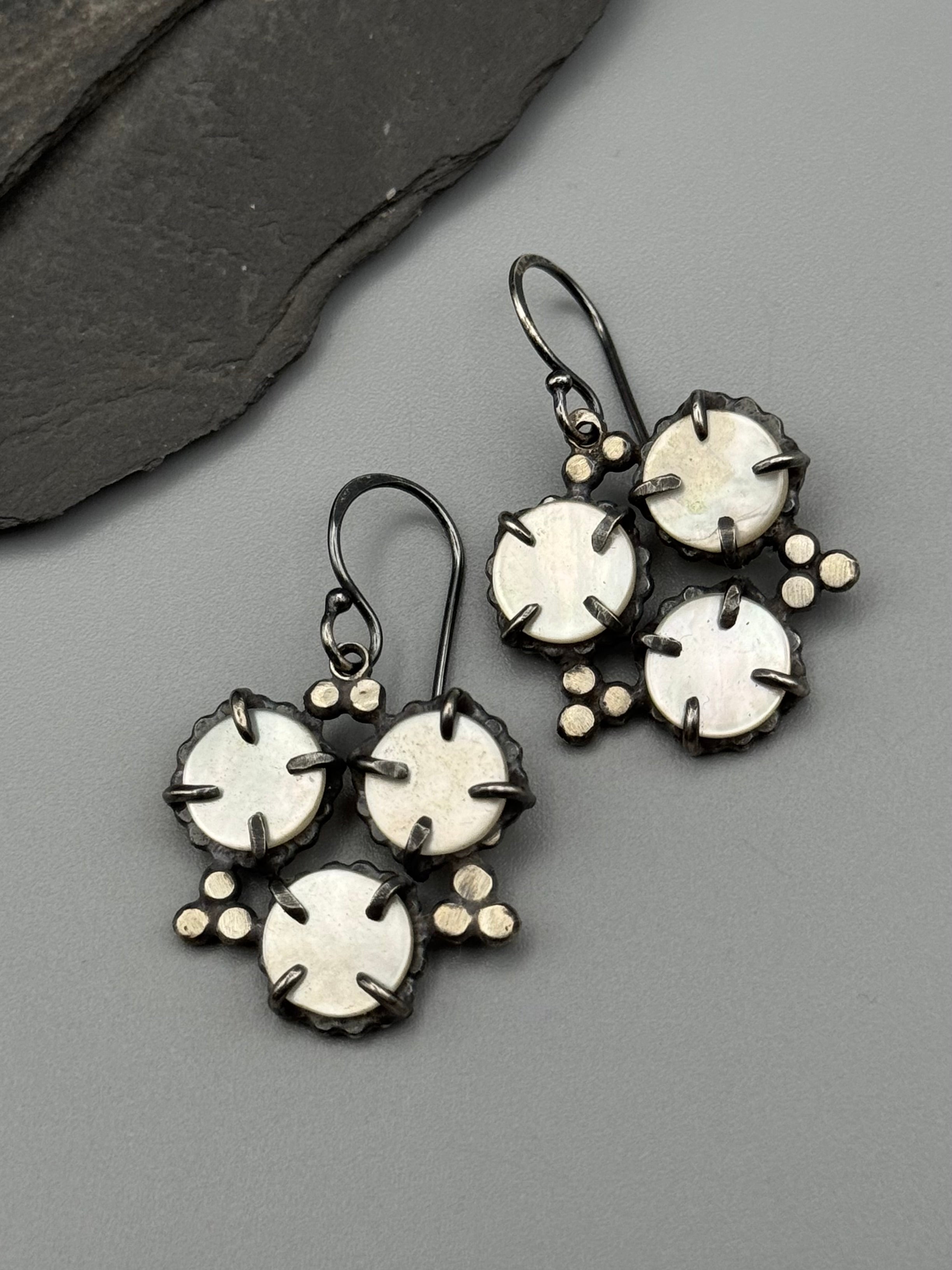 •STARLIGHT• mother of pearl + silver dangle earrings