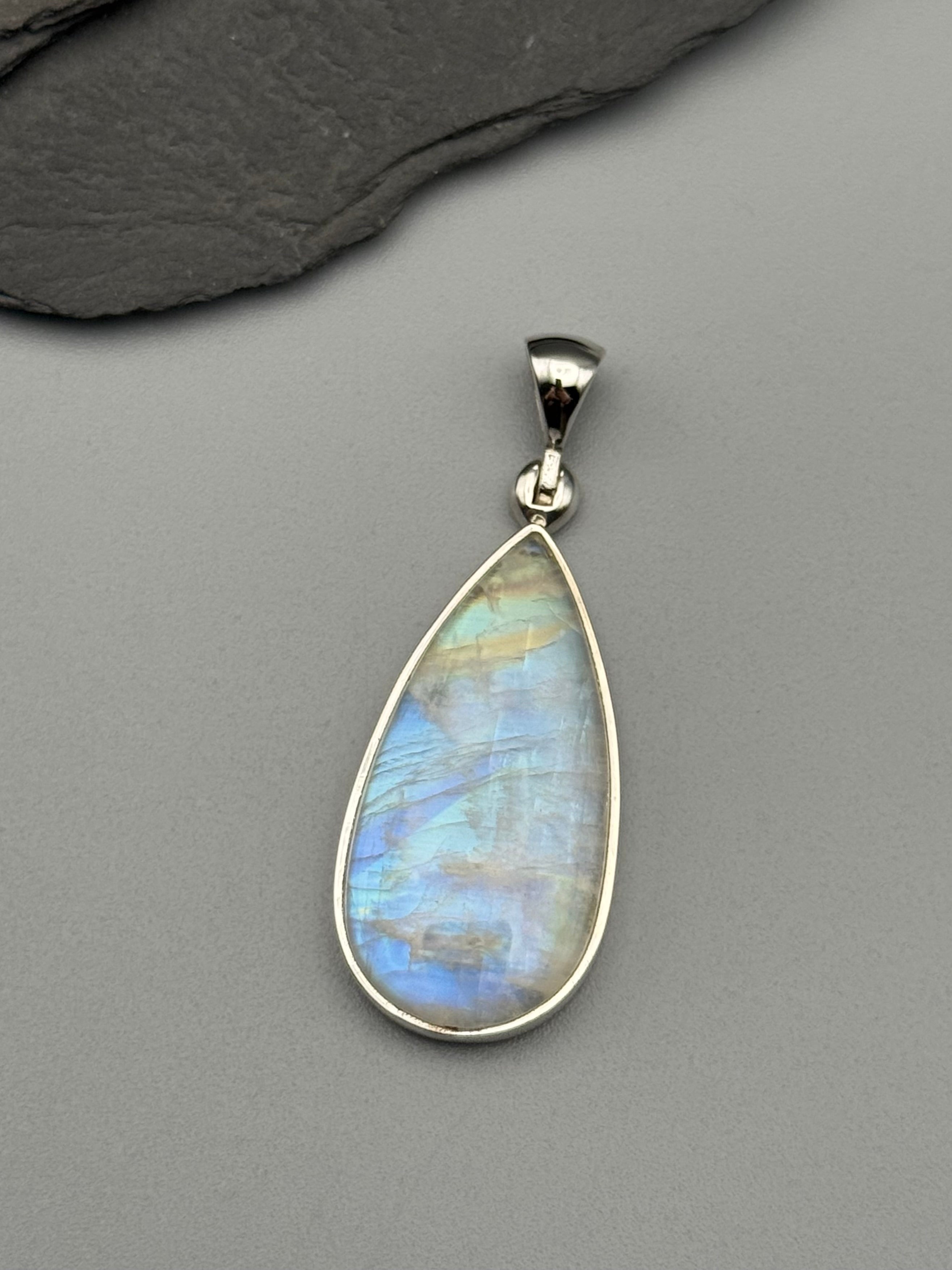 •RAINBOW MOONSTONE - SIMPLE TEARDROP• sterling silver pendant