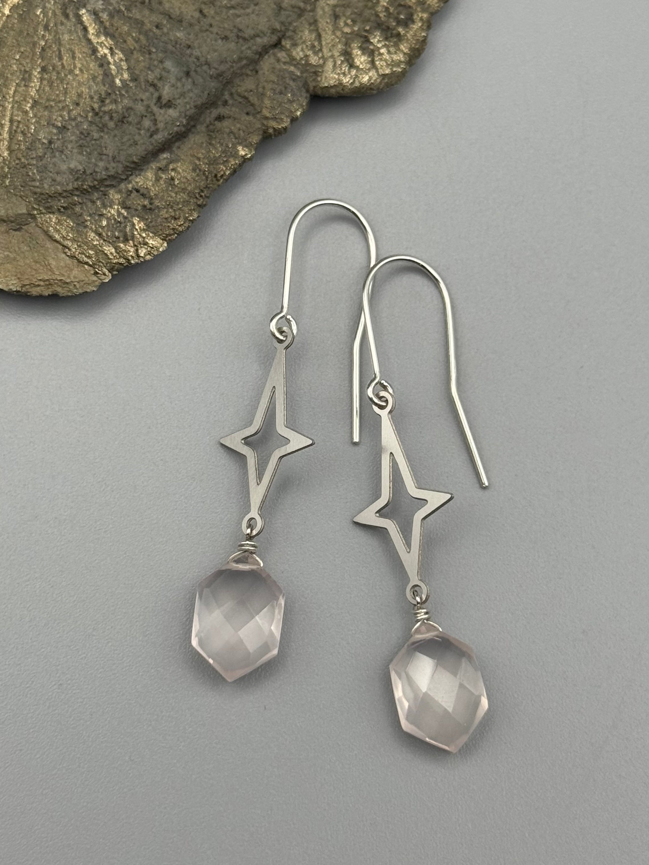 •WANDERING STAR• rose quartz + silver earrings