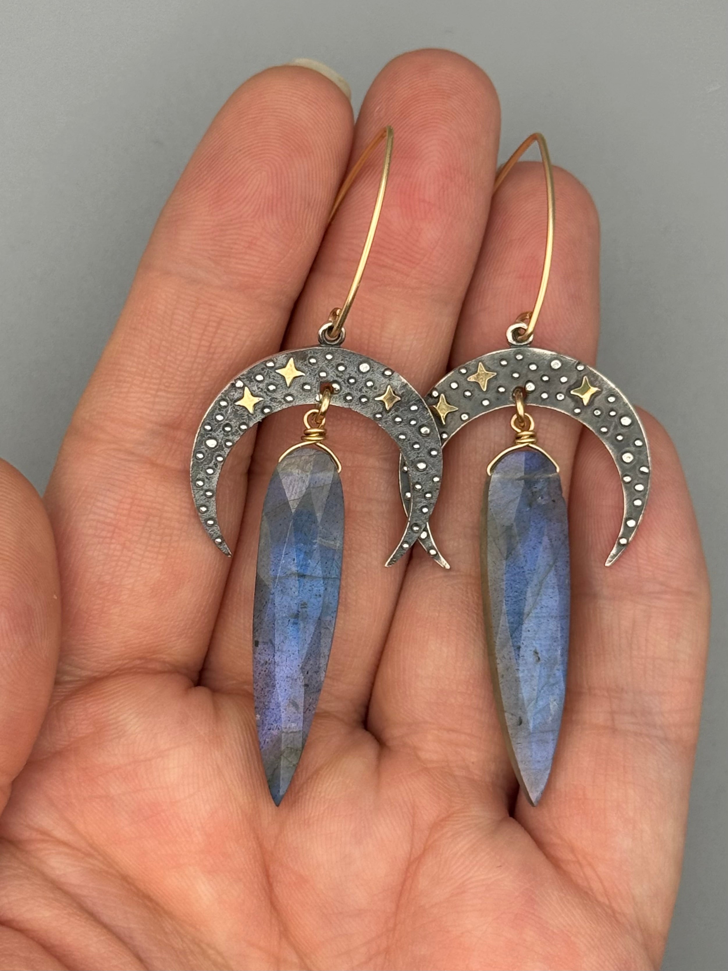 •CELESTIAL SLIVER• labradorite spear tear + mixed metal earrings