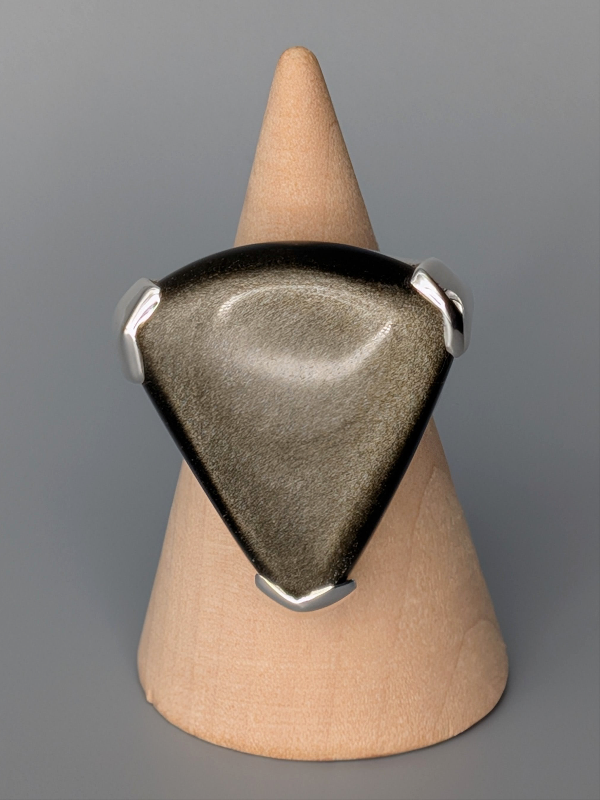 •GOLD SHEEN OBSIDIAN - WIDE TRI• bezel capped silver ring (size 9)