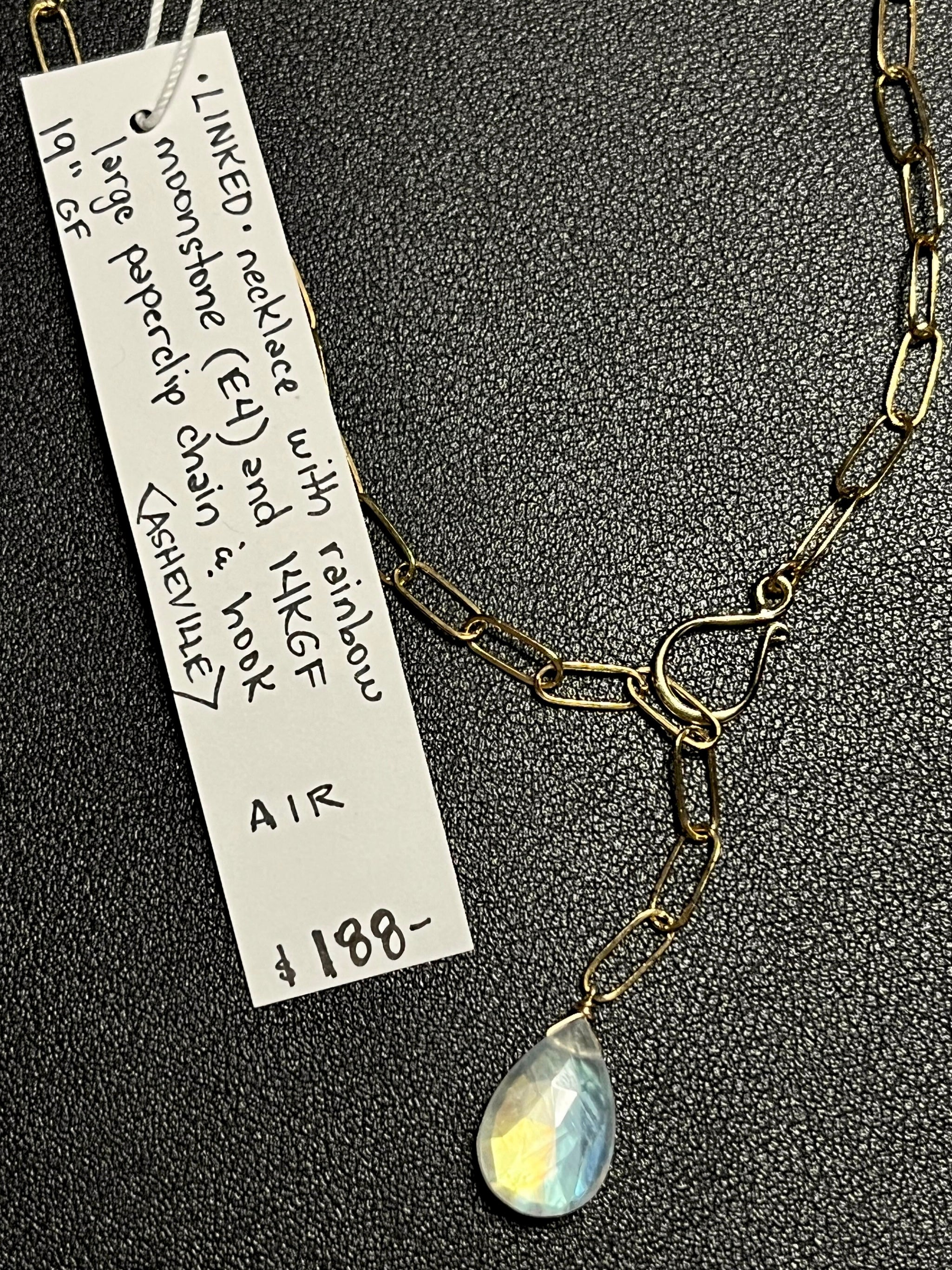 •LINKED• rainbow moonstone + gold necklace (19")