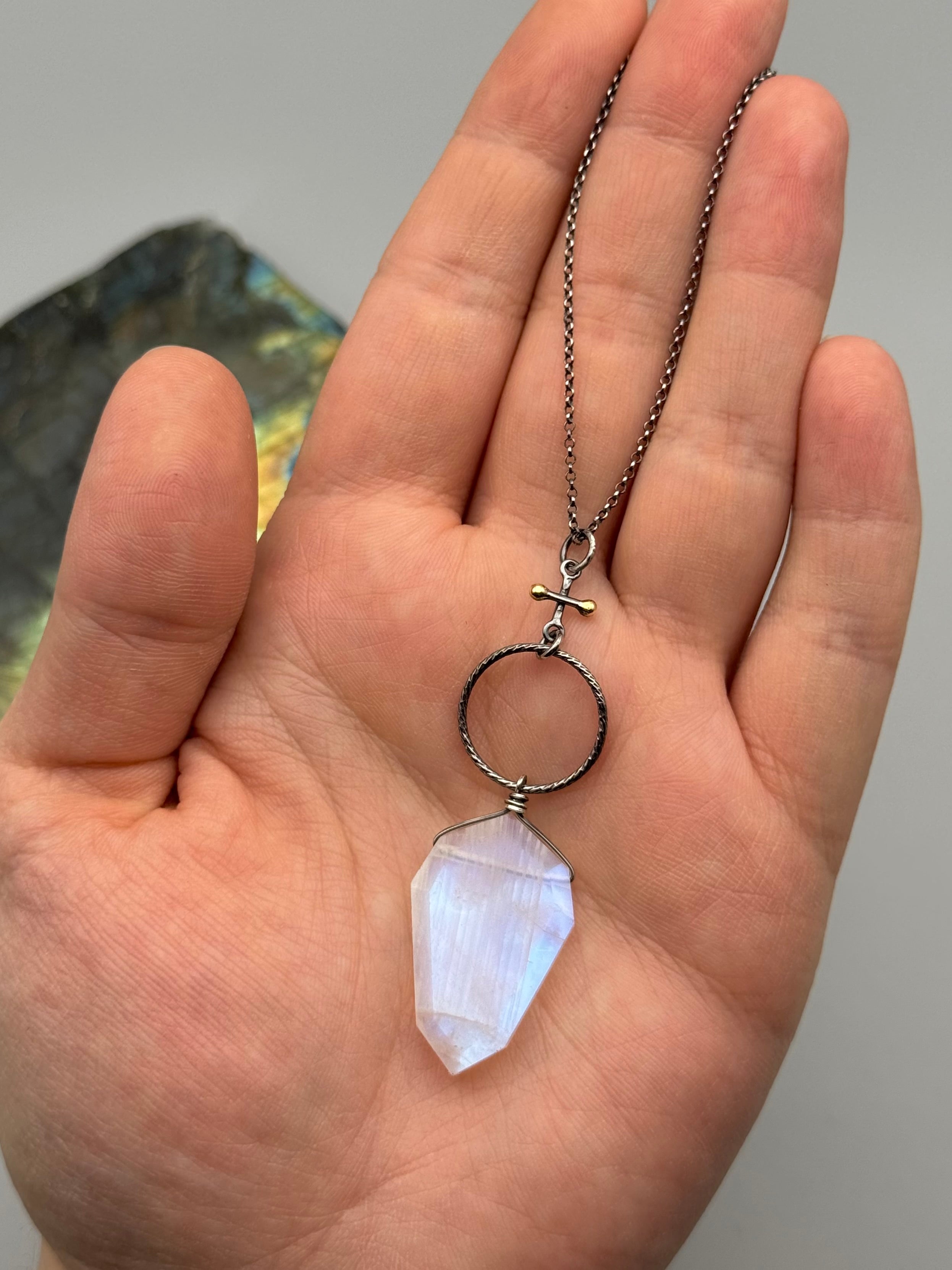 •INVOKE• rainbow moonstone + mixed metal necklace (16"-18" long)