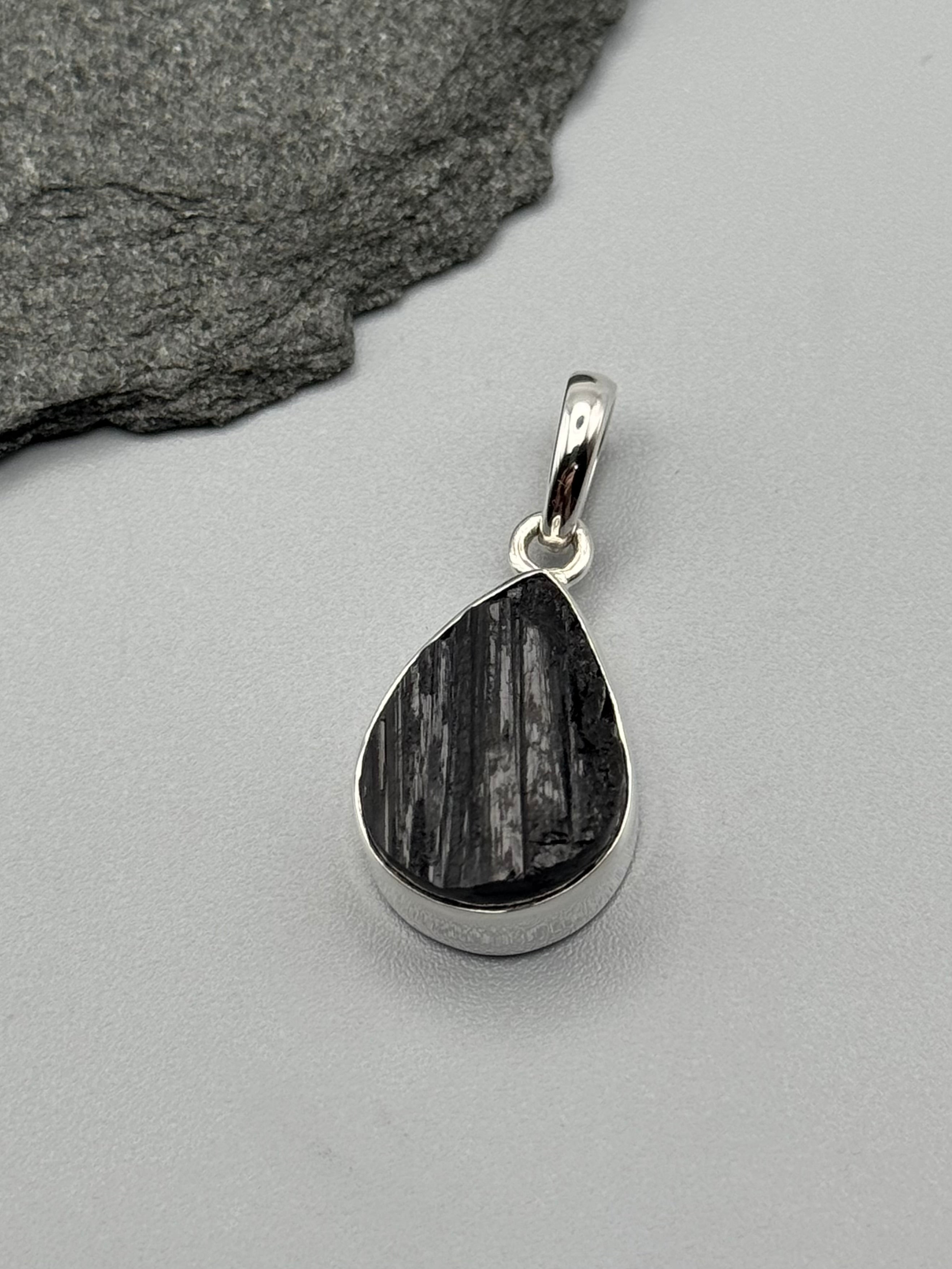 •BLACK TOURMALINE - LIL' TEAR 1• sterling silver pendant
