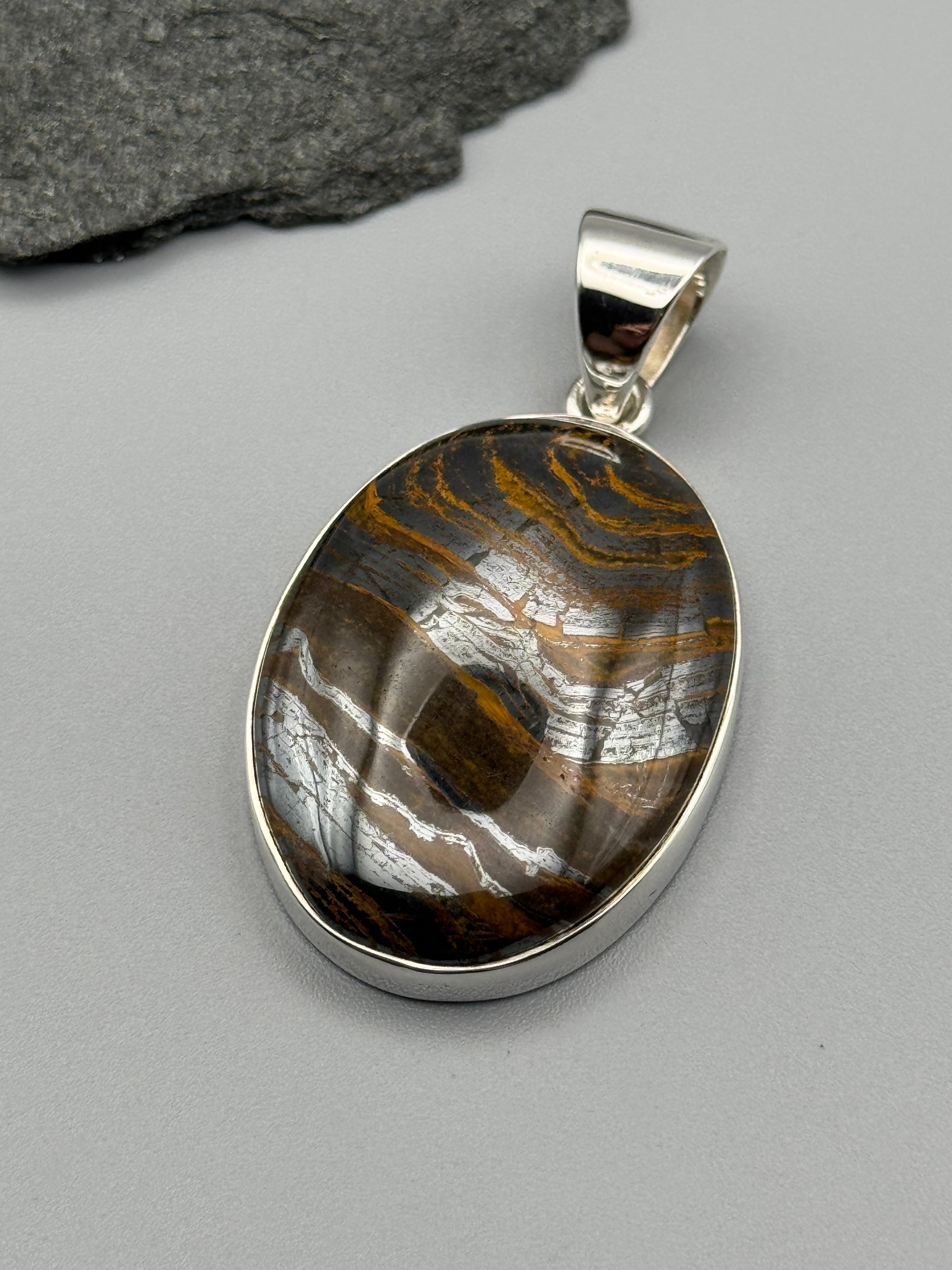 •TIGER IRON - OVAL 1• sterling silver pendant