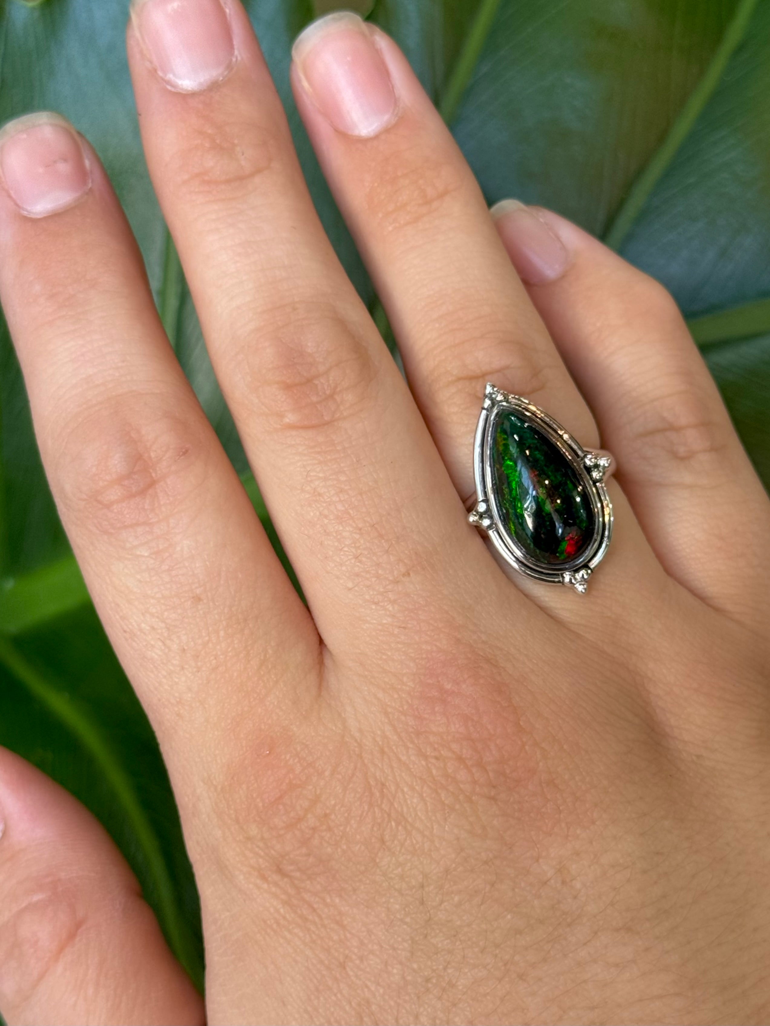•ETHIOPIAN OPAL - COMPASS• split band silver ring (size 8)