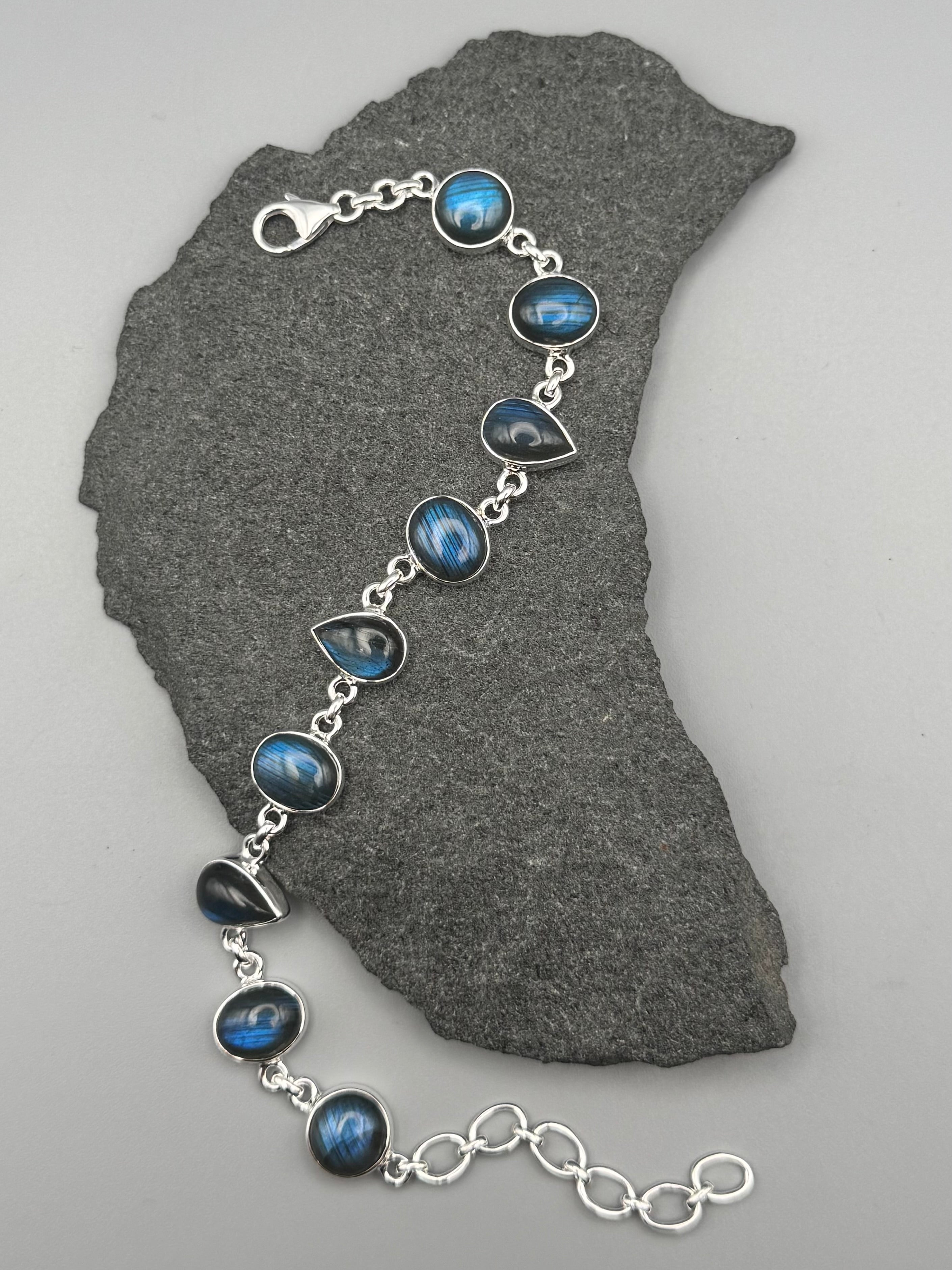 •LABRADORITE - LIL' GEO MIX - 2• linked silver bracelet (7.25" - 9")