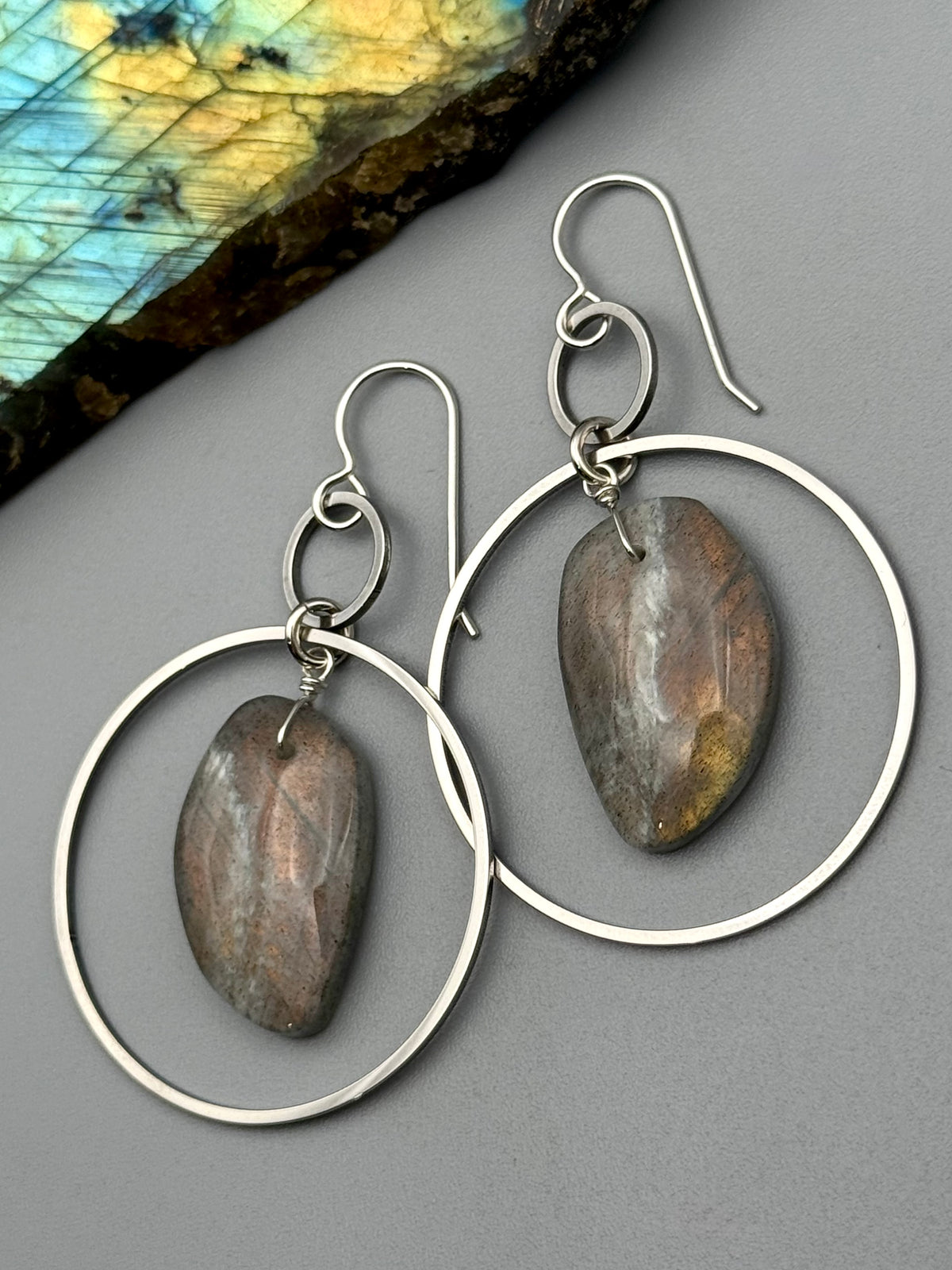 •EQUA-LUNA• golden labradorite wing + silver earrings