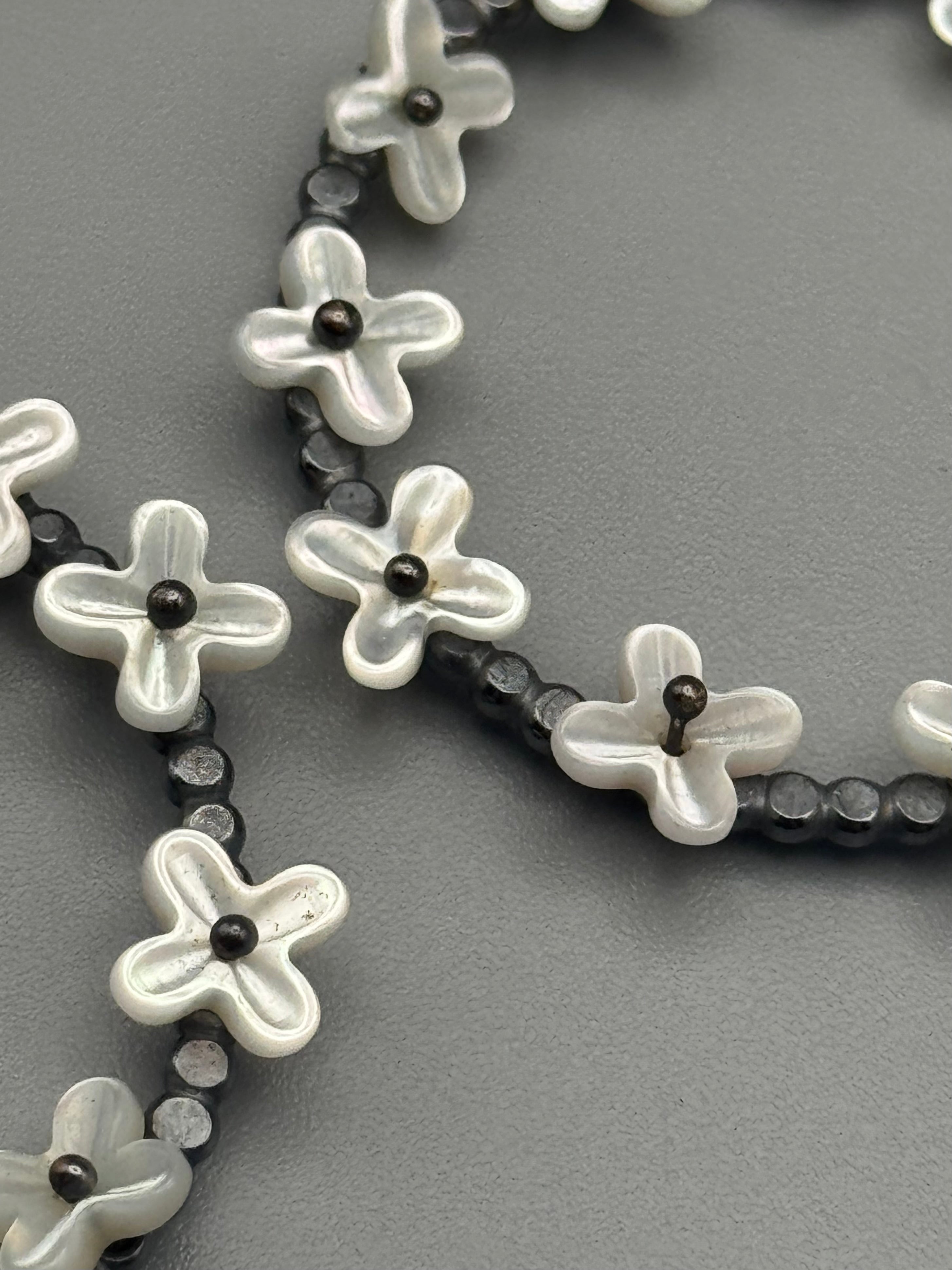 •FLORAL HOOP• mother of pearl + silver hoop earrings