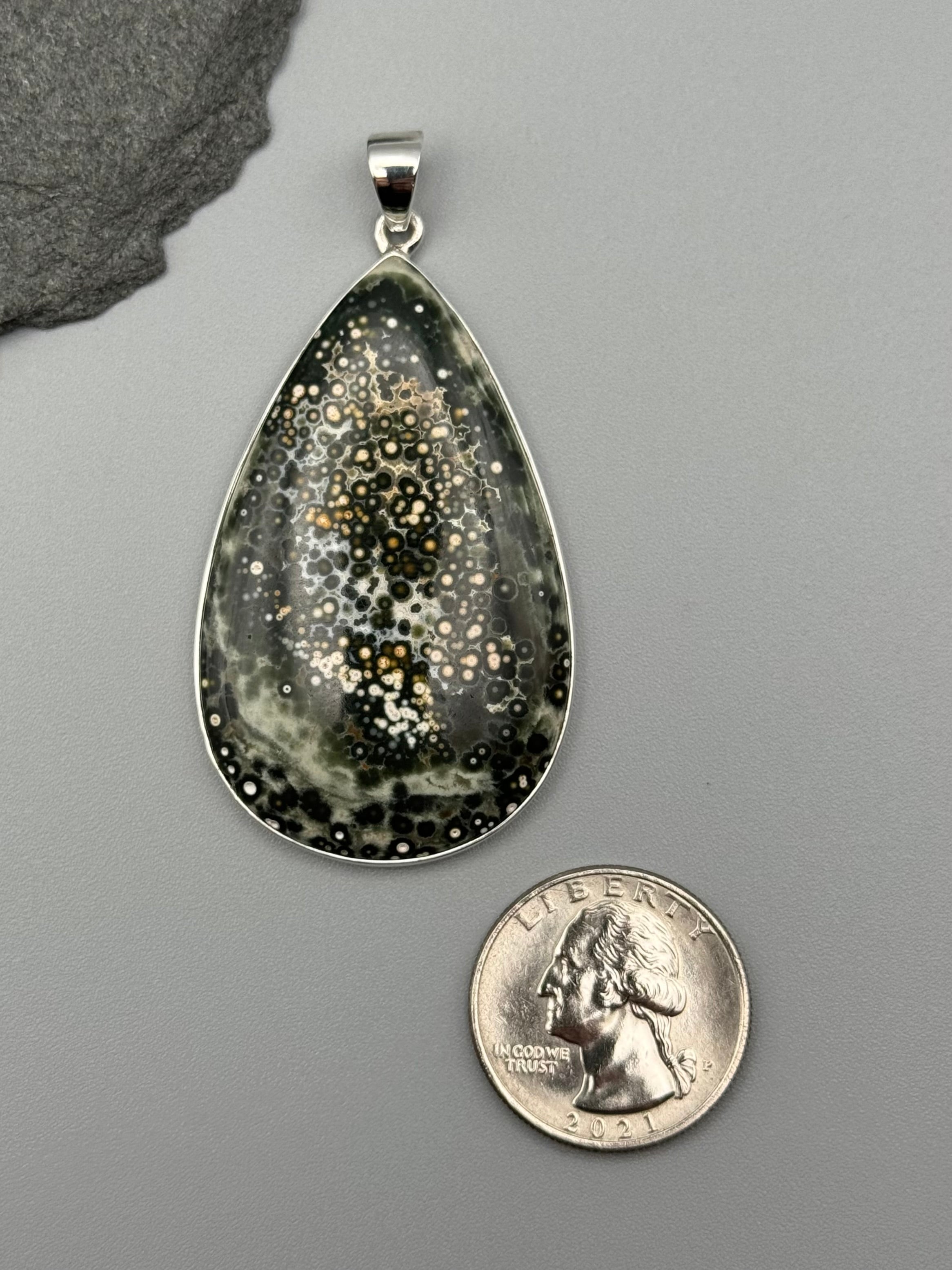 •OCEAN JASPER - LARGE TEAR• sterling silver pendant