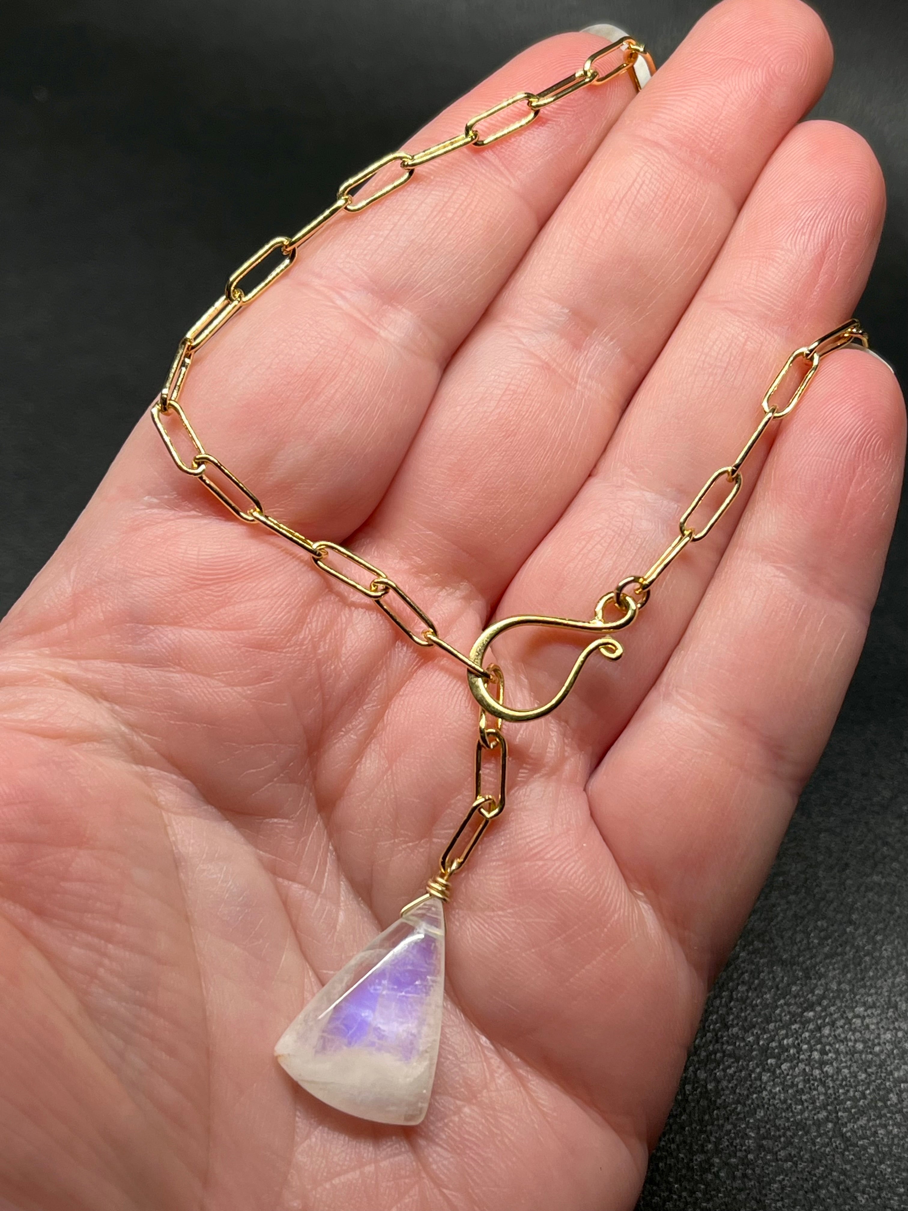 •LINKED• rainbow moonstone + gold necklace (19")