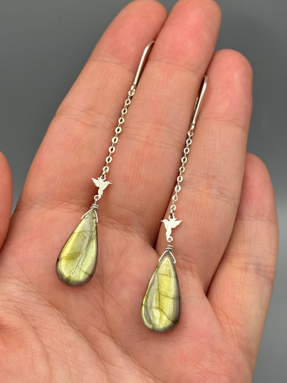 •NECTAR• golden labradorite tear + silver earrings