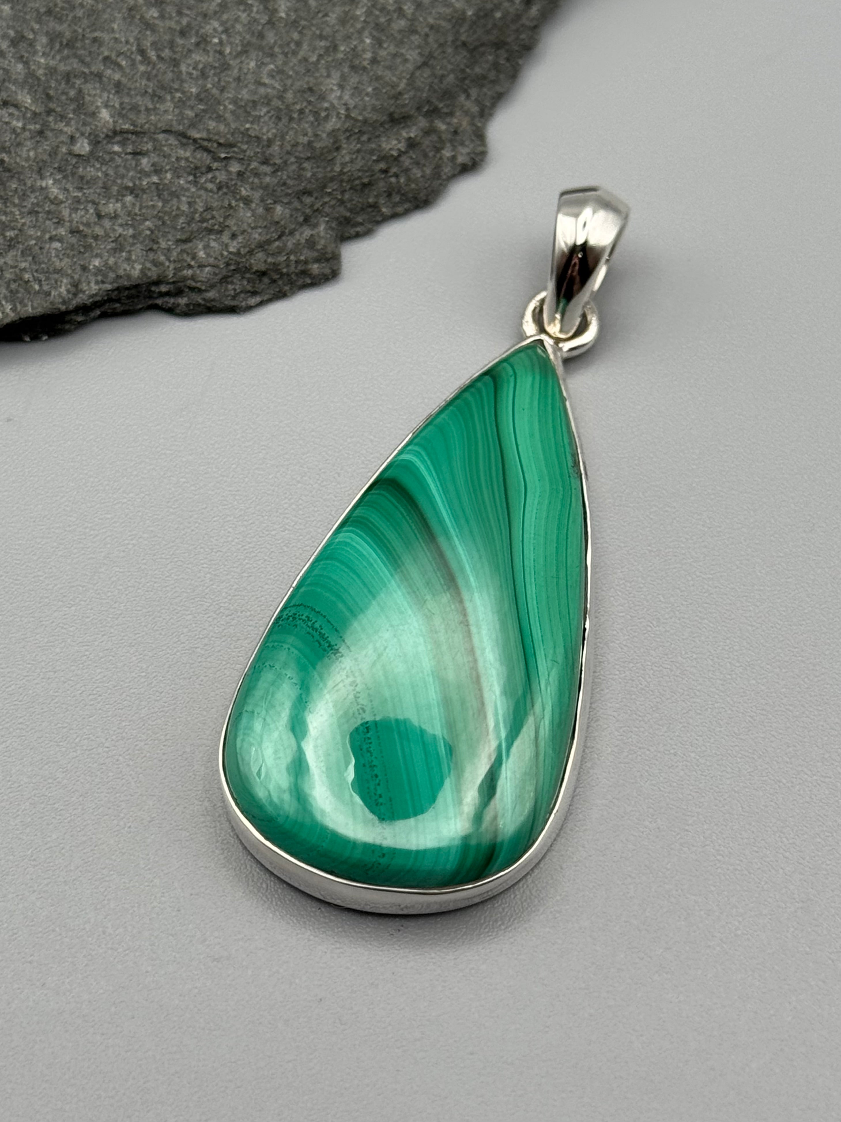 •MALACHITE - TEAR• sterling silver pendant