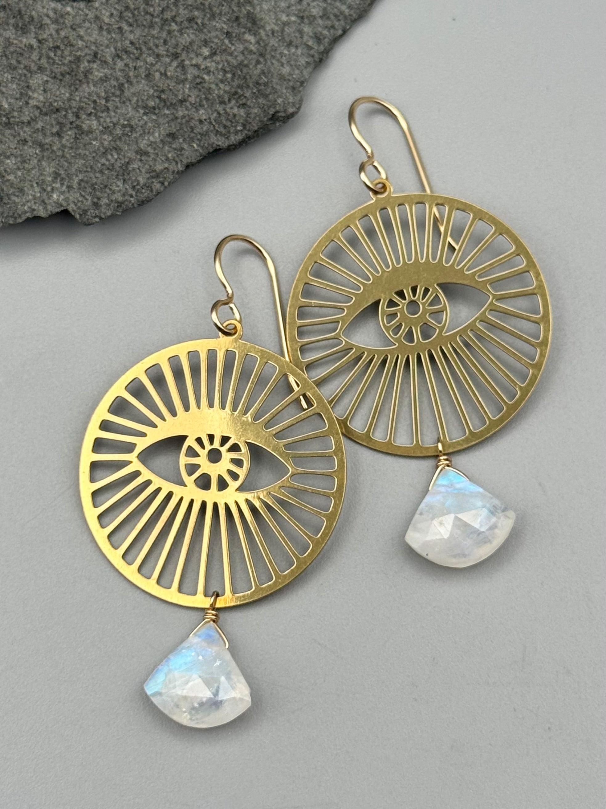 •GAZE• rainbow moonstone + gold earrings