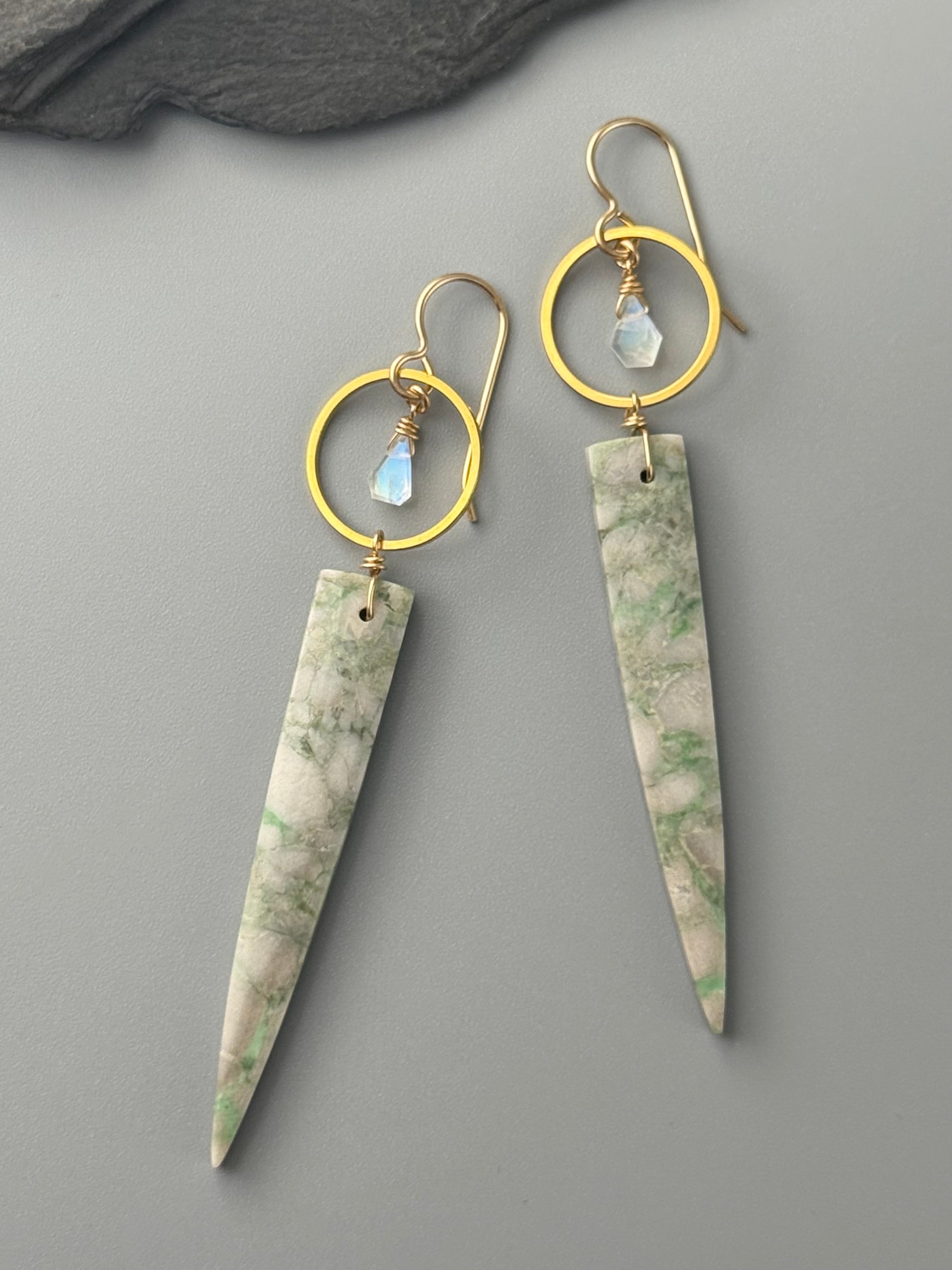 •LUNA• rainbow moonstone + utah variscite gold earrings