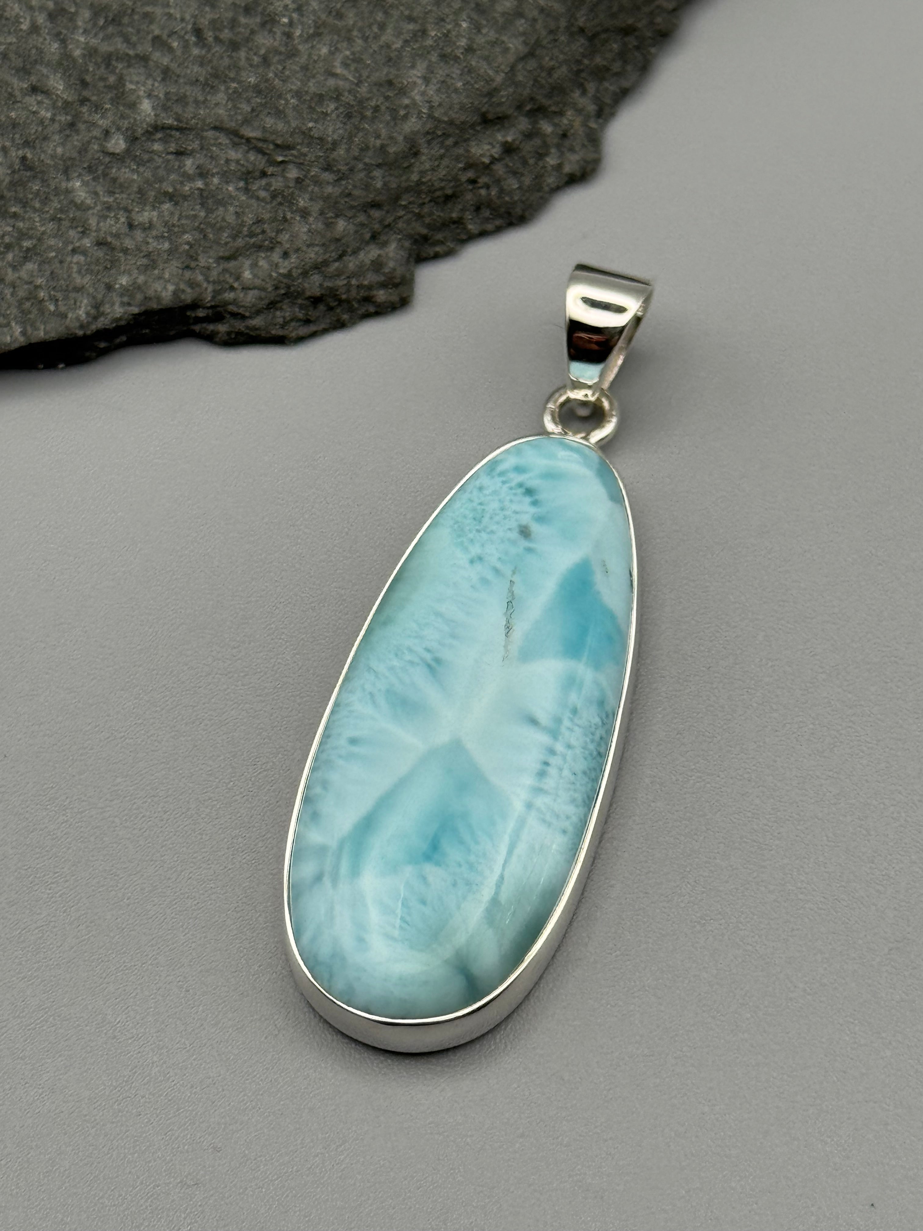 •LARIMAR - ELONGATED OVAL• sterling silver pendant
