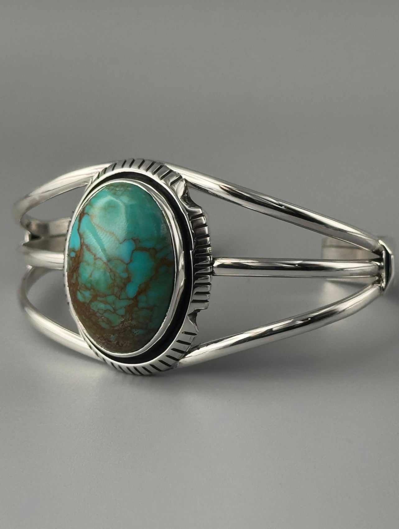 •KINGMAN TURQUOISE - ATSAH• Navajo sterling silver cuff bracelet (6.75" +/-)