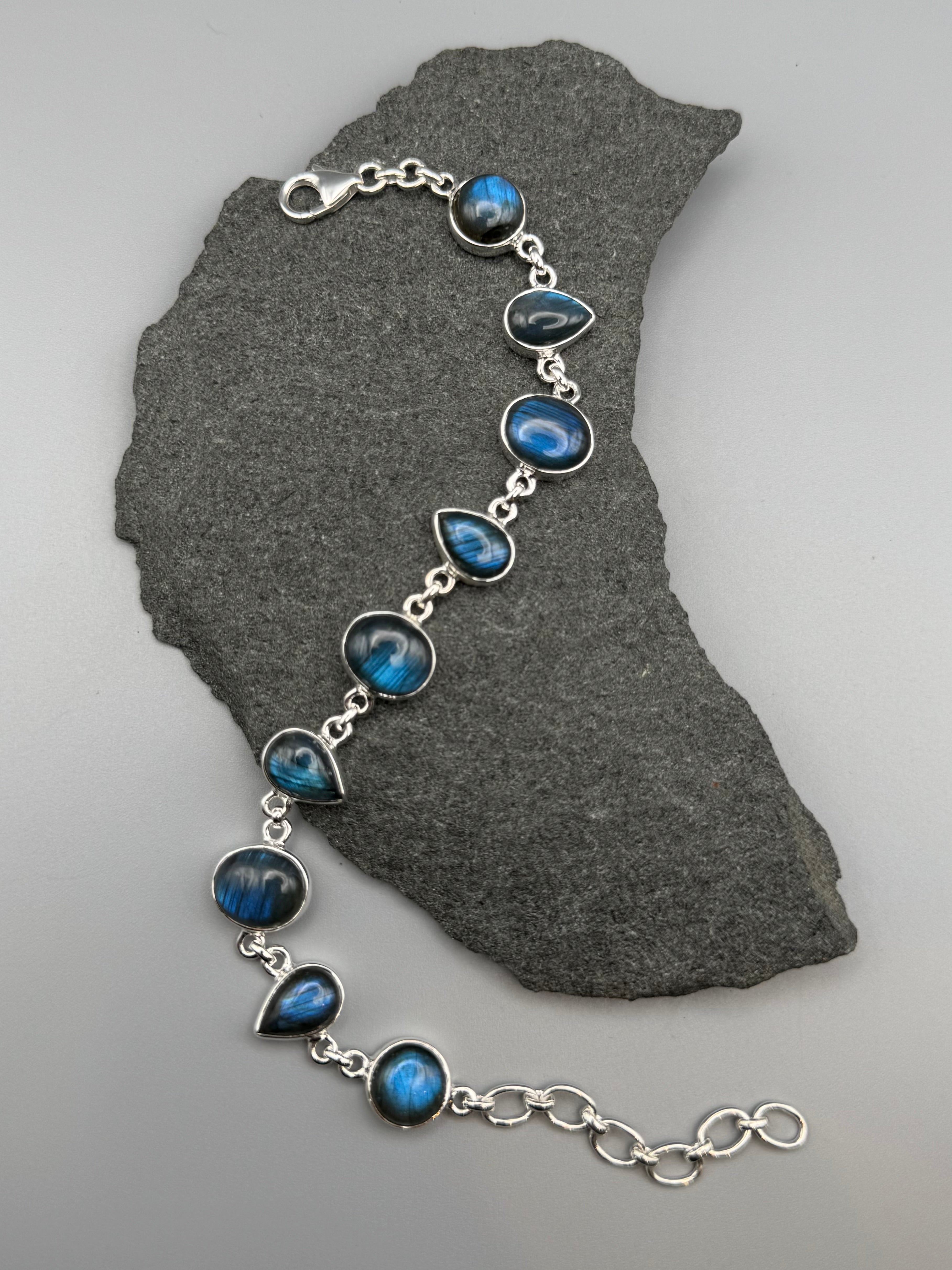 •LABRADORITE - GEO MIX• linked silver bracelet (7.25" - 9.25")