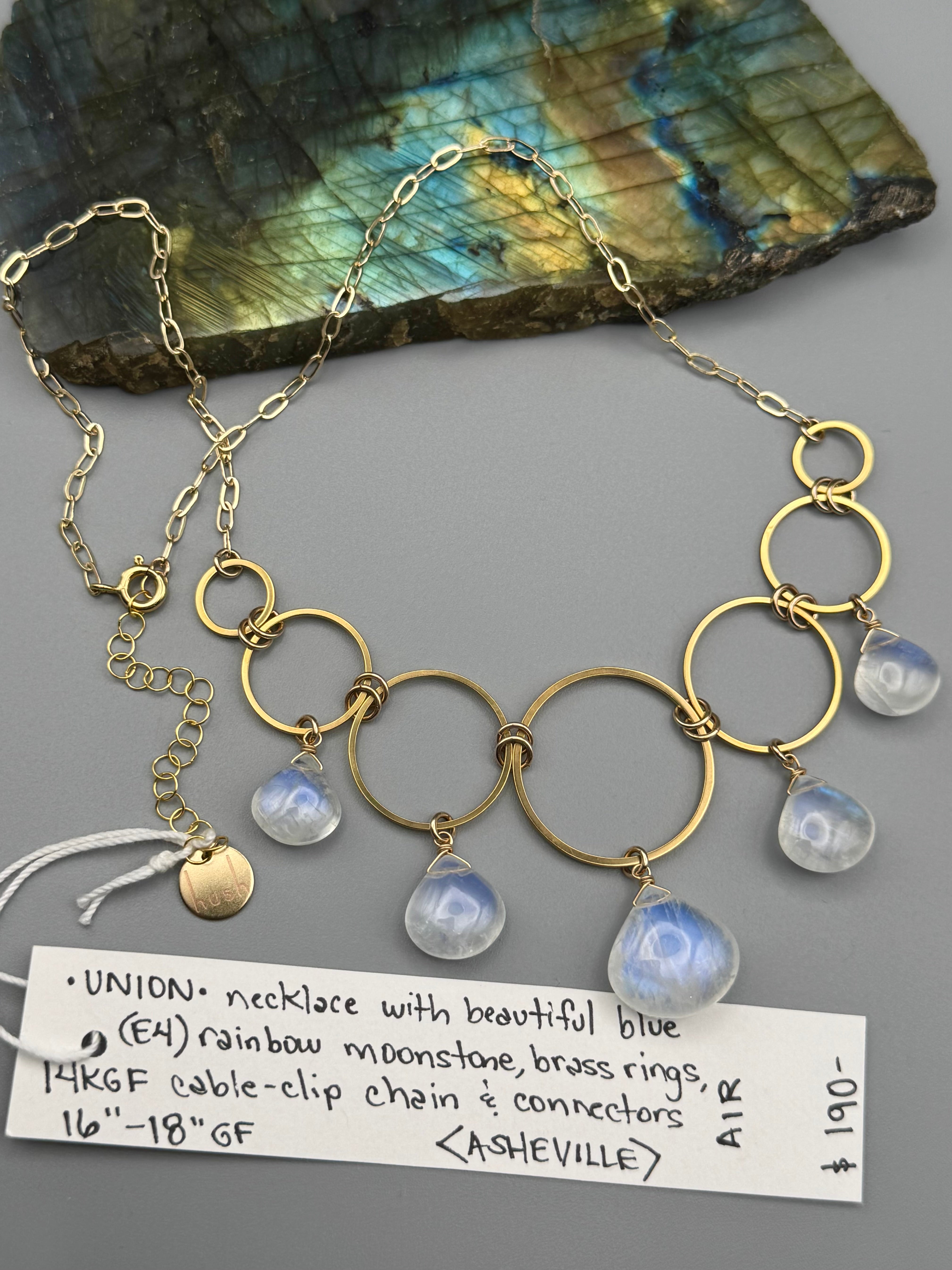 •UNION• rainbow moonstone + gold necklace (16"-18" long)