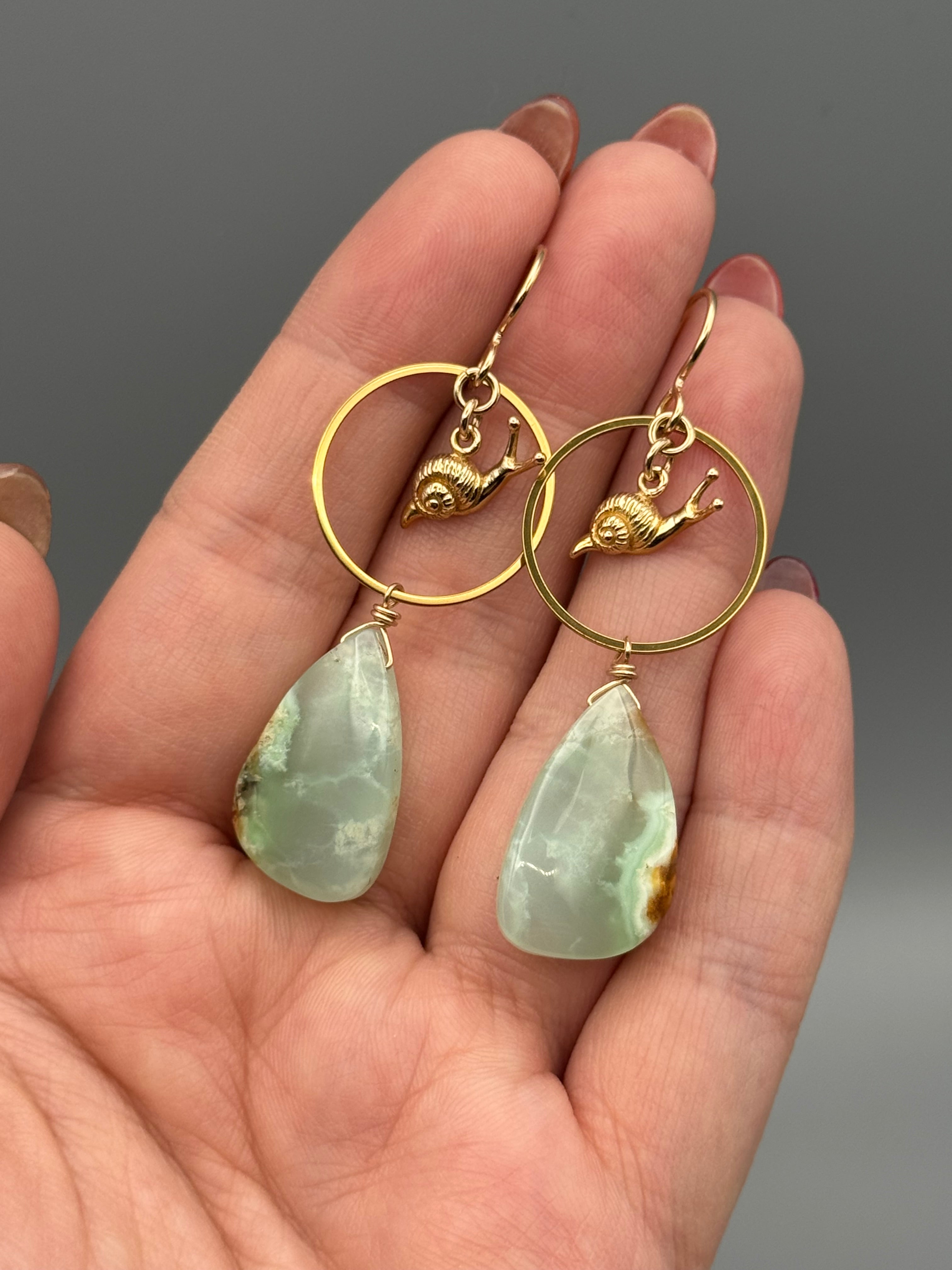 •LINGER• chrysoprase wing + gold earrings