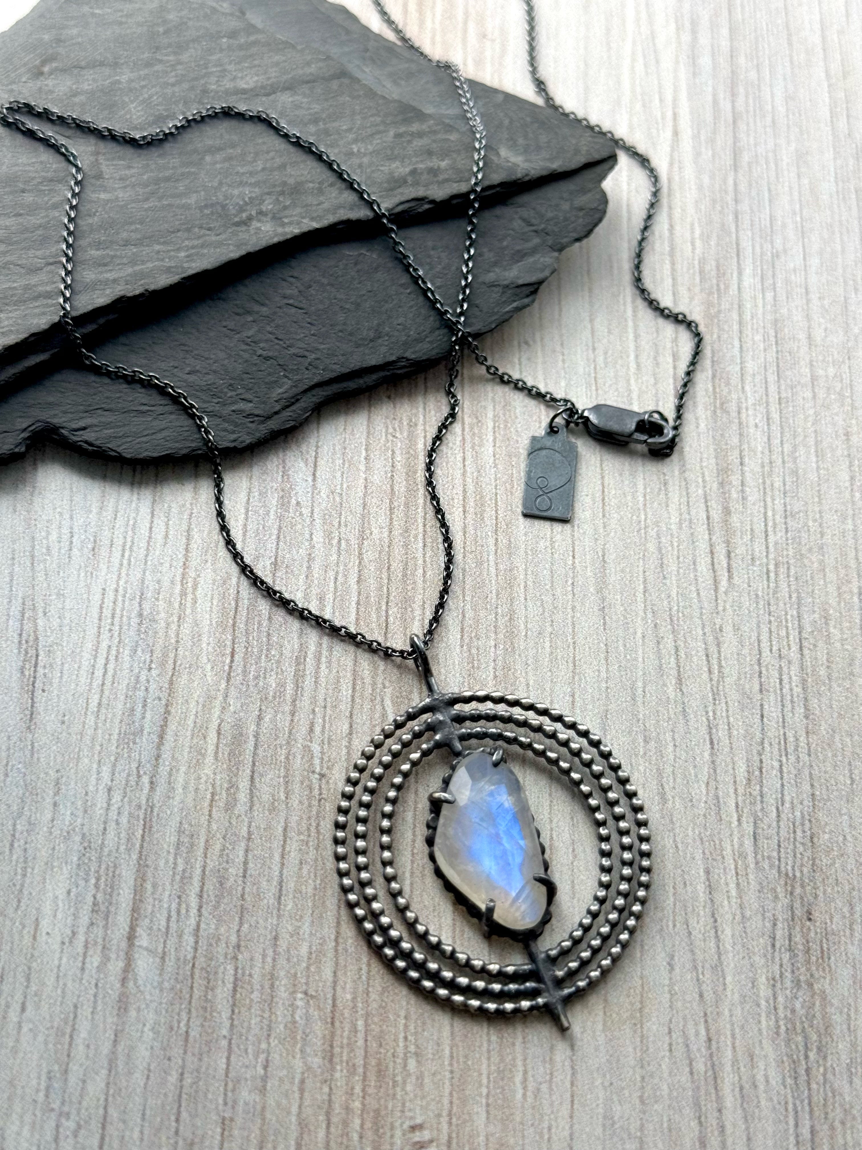 •INNER COMPASS• rainbow moonstone freeform + silver necklace (18" long)