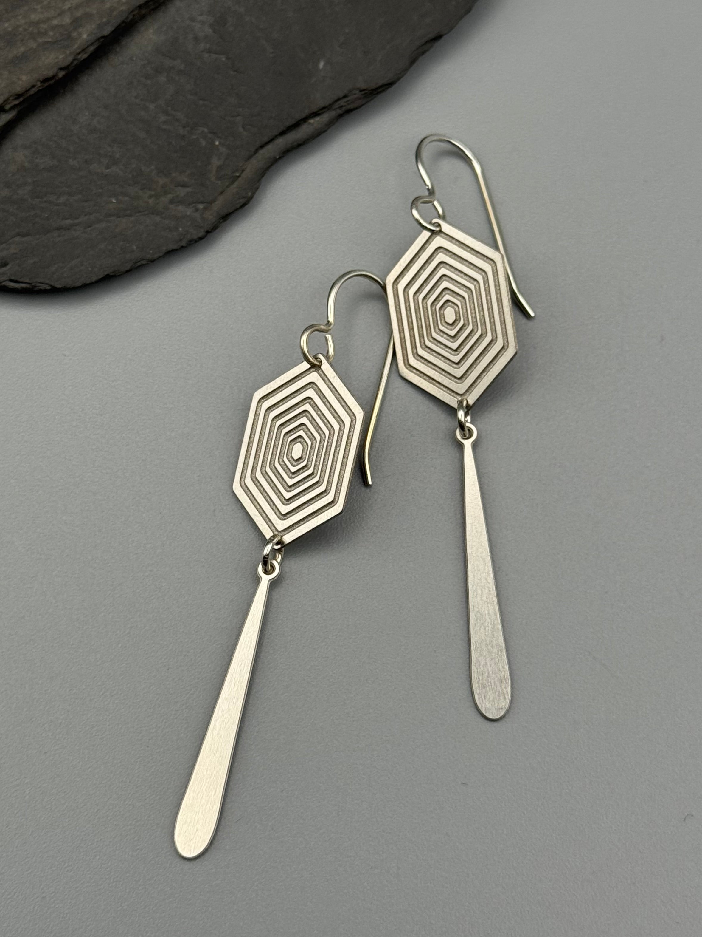 •HEX DROPS• silver dangle earrings