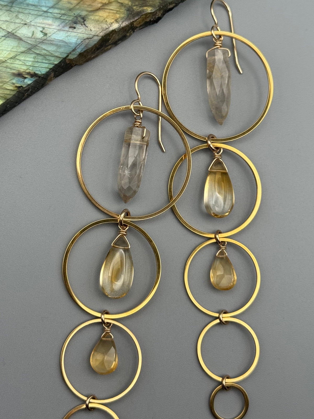 •TEN OF CUPS• rutilated quartz + citrine gold earrings
