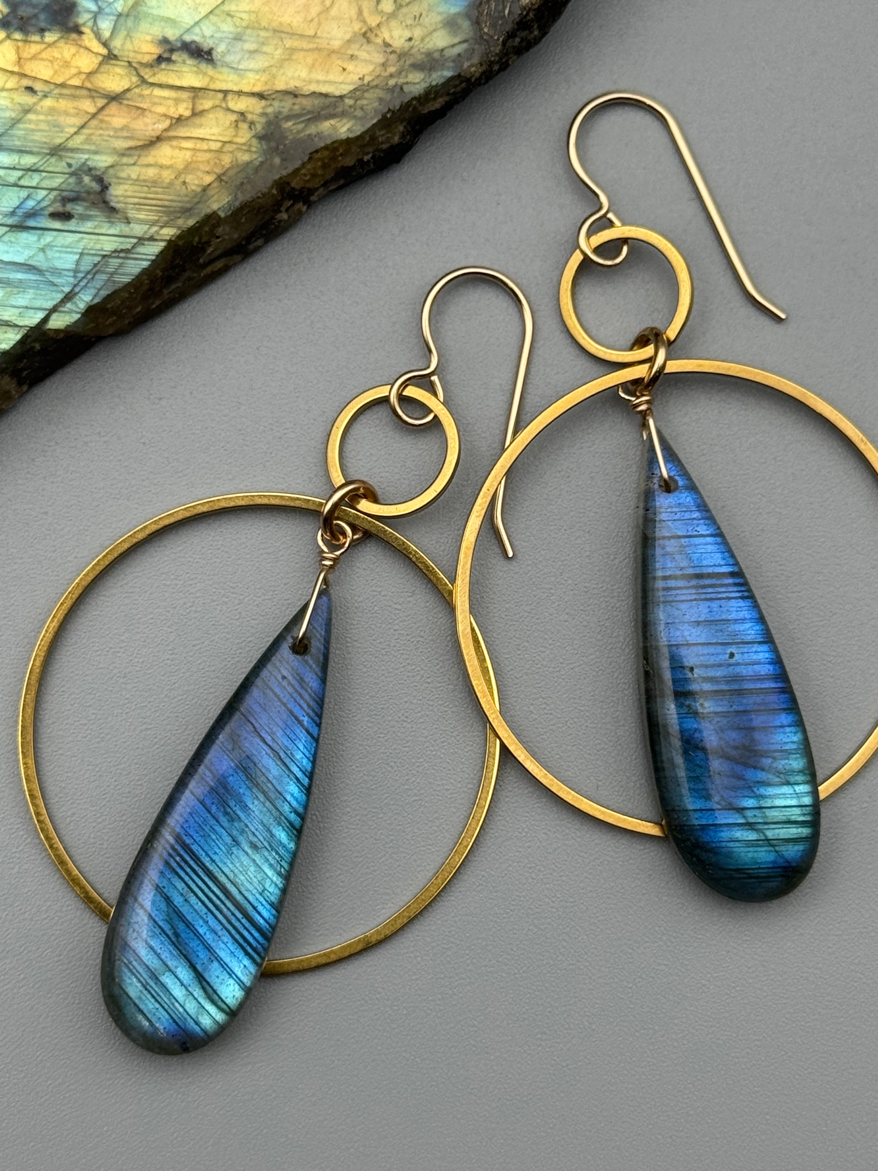 •EQUA ORBIT• labradorite tear + gold earrings