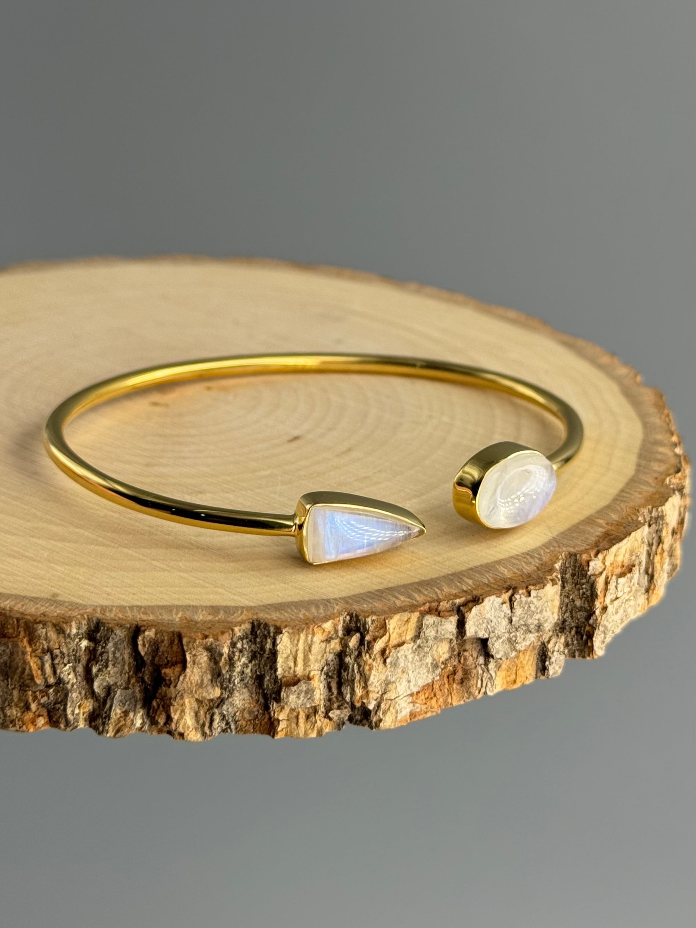 •FANG + OVAL• rainbow moonstone + gold twist-on cuff bracelet