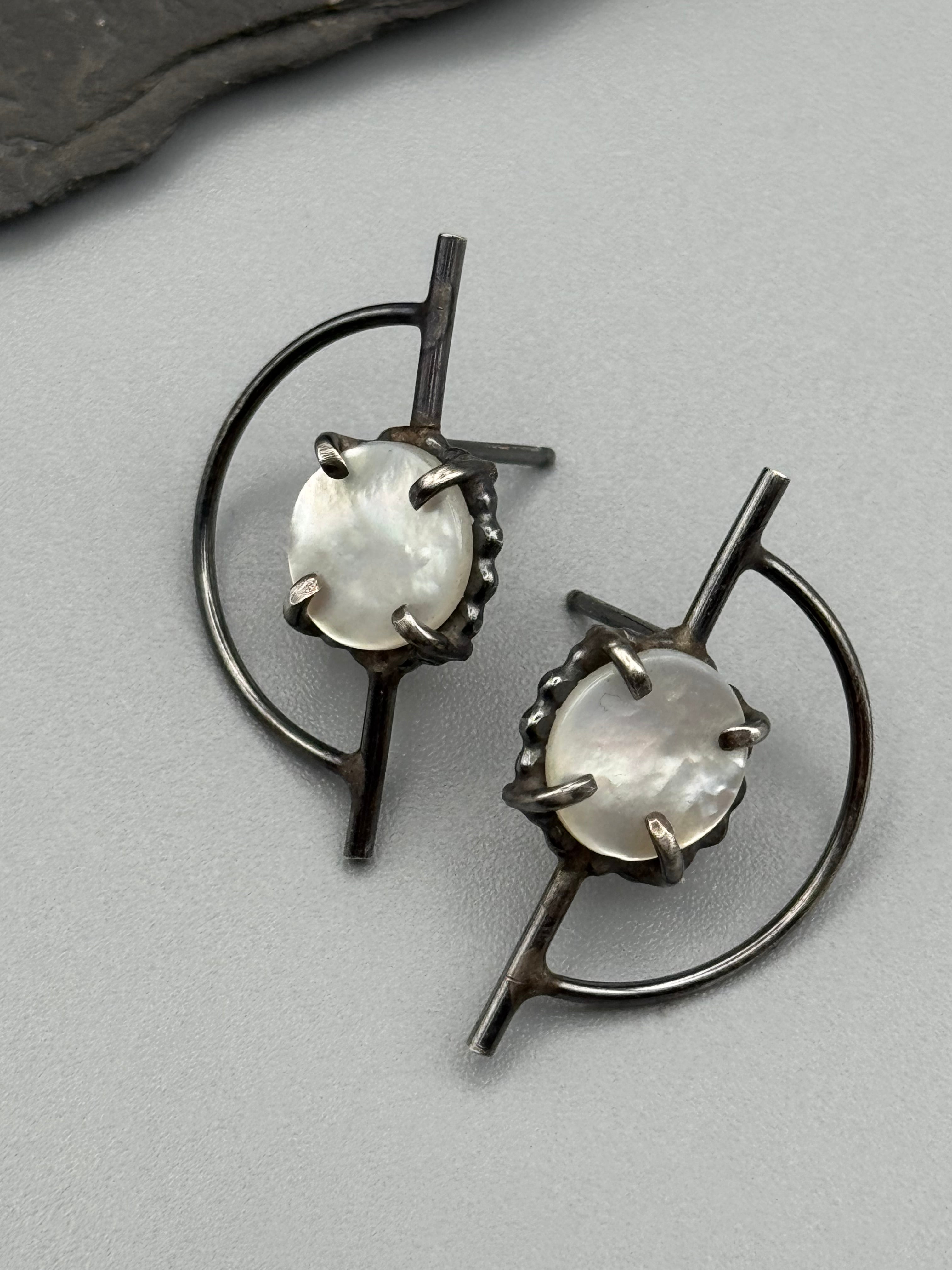 •ORBITAL• mother of pearl + silver post earrings