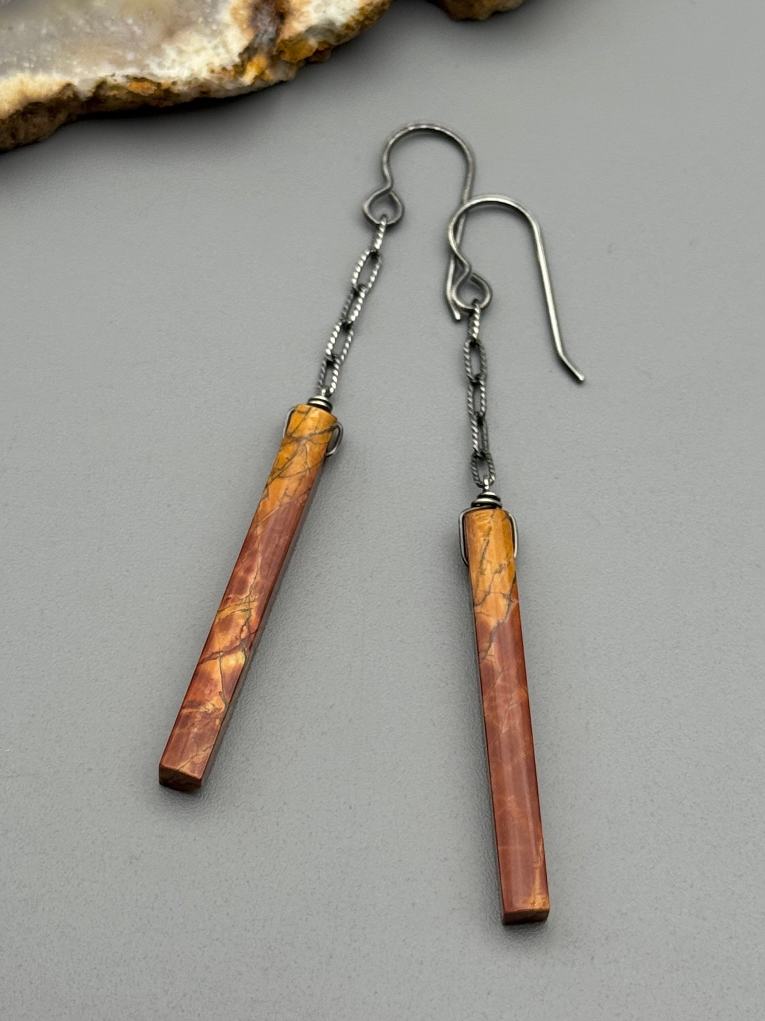 •LINKED• red creek jasper tower + silver earrings