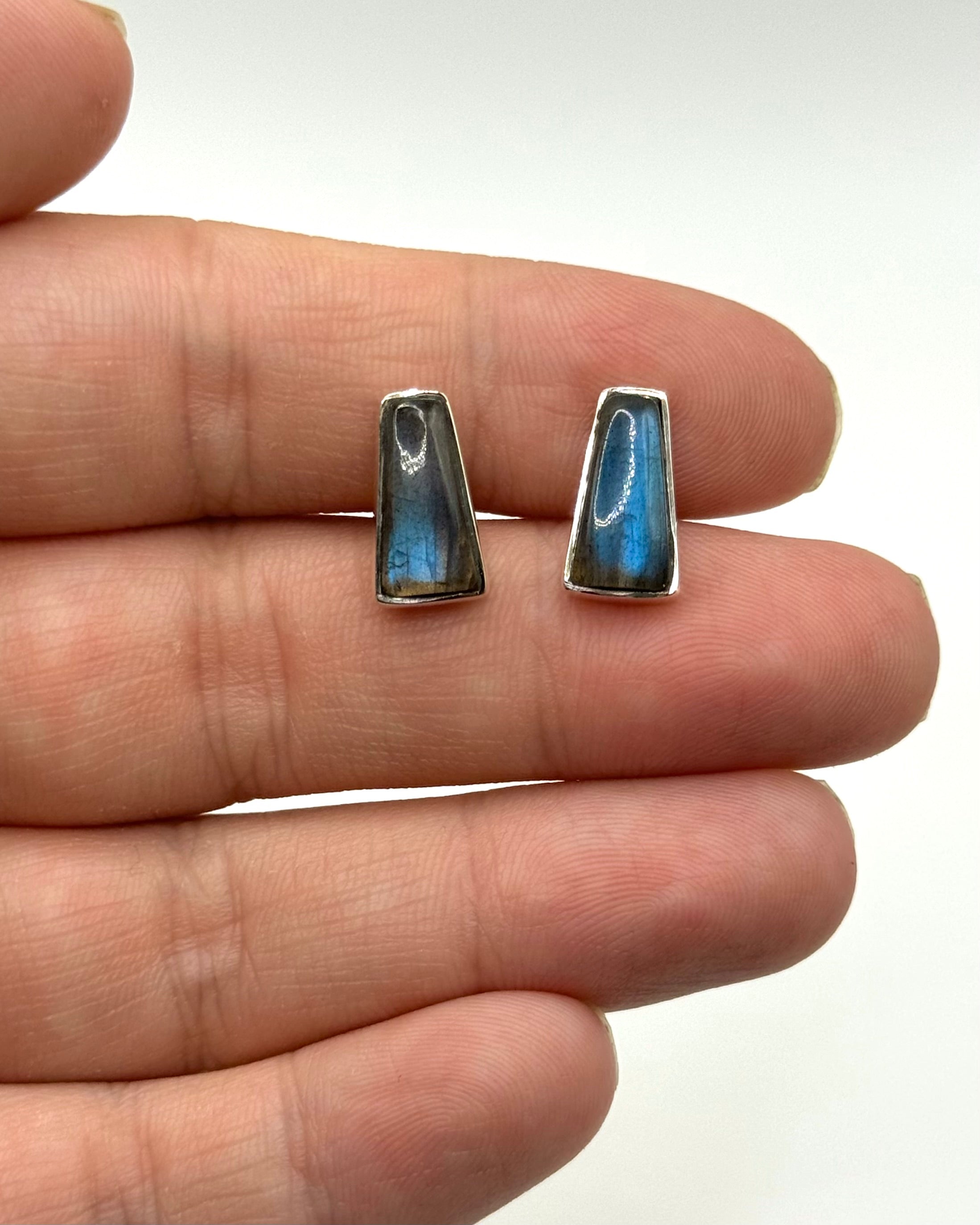 •LABRADORITE - PORTAL• silver bezel set stud earrings