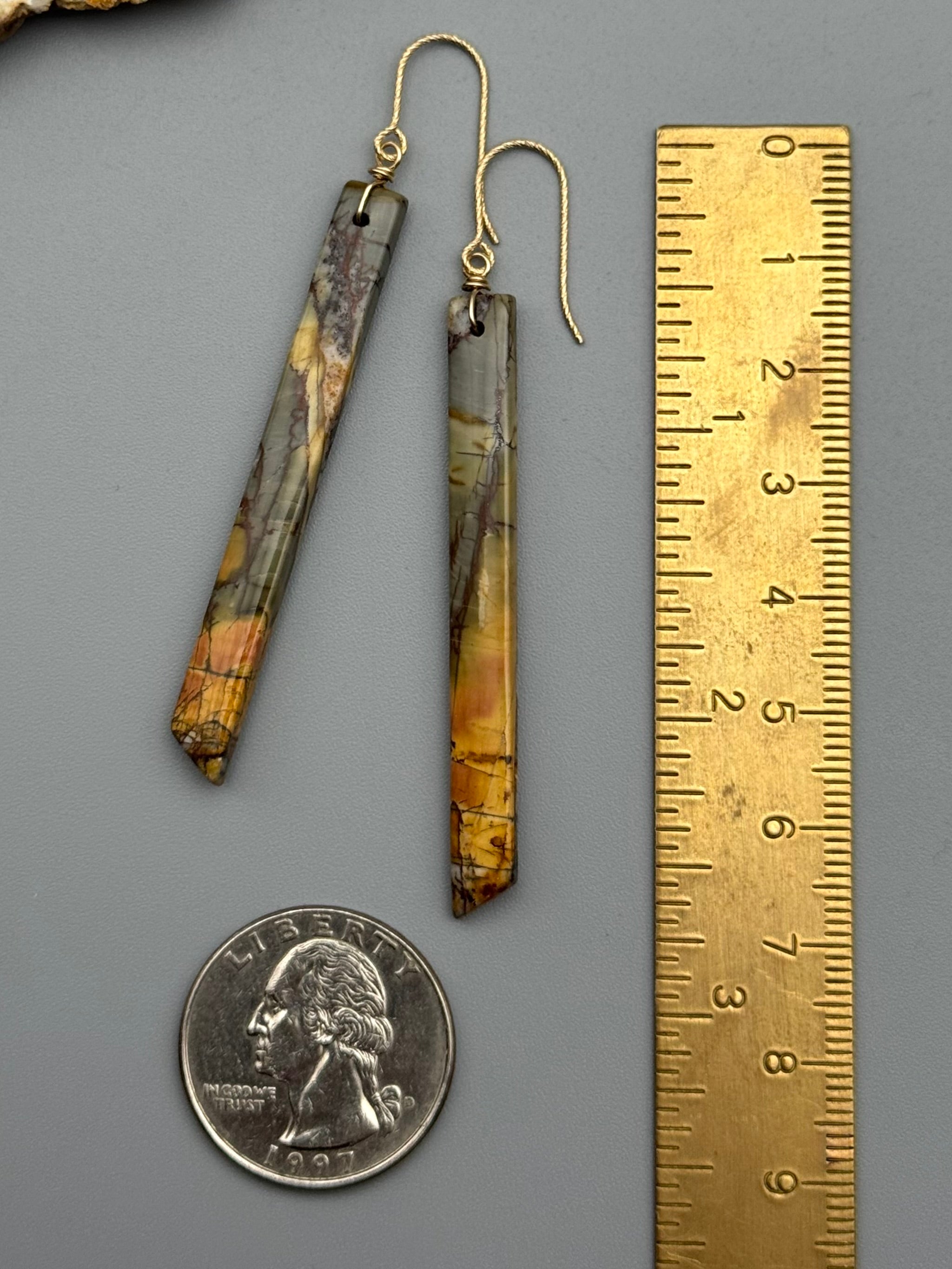 •STRAY• red creek jasper stick + gold earrings
