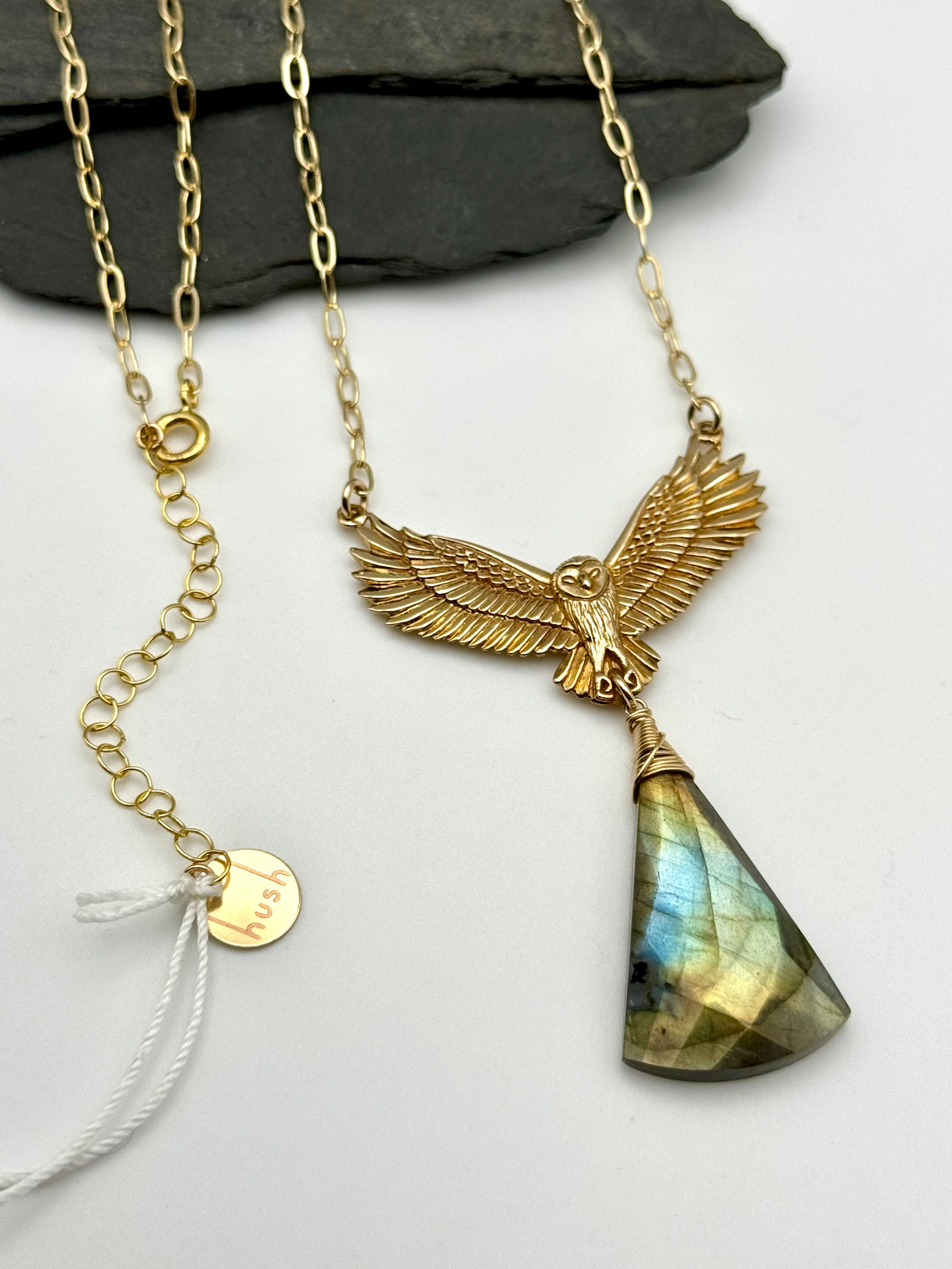 •NOCTURNA• labradorite + owl + gold necklace (18"-20" long)
