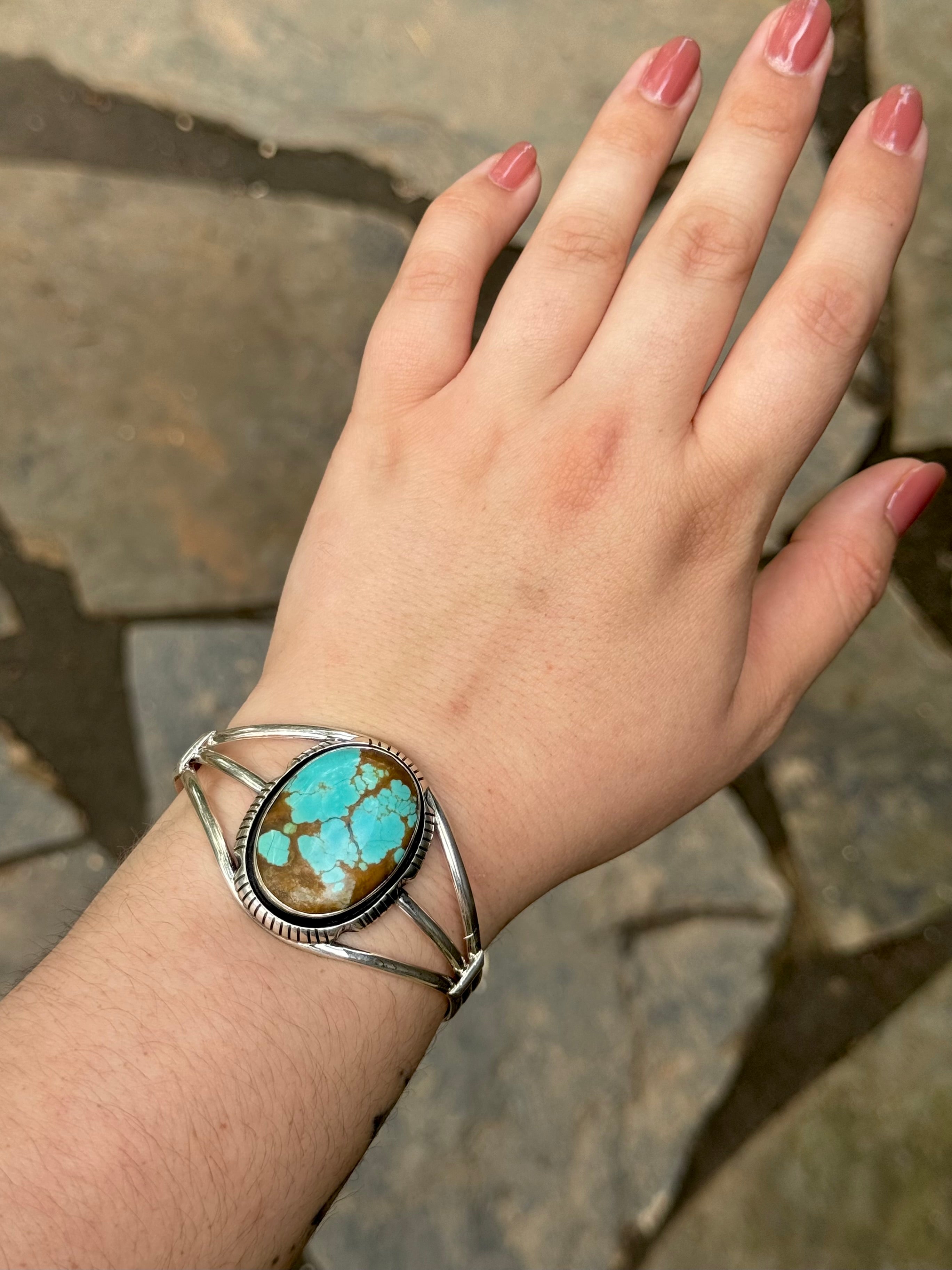 •#8 TURQUOISE - ATSAH• Navajo sterling silver cuff bracelet (6.75" +/-)