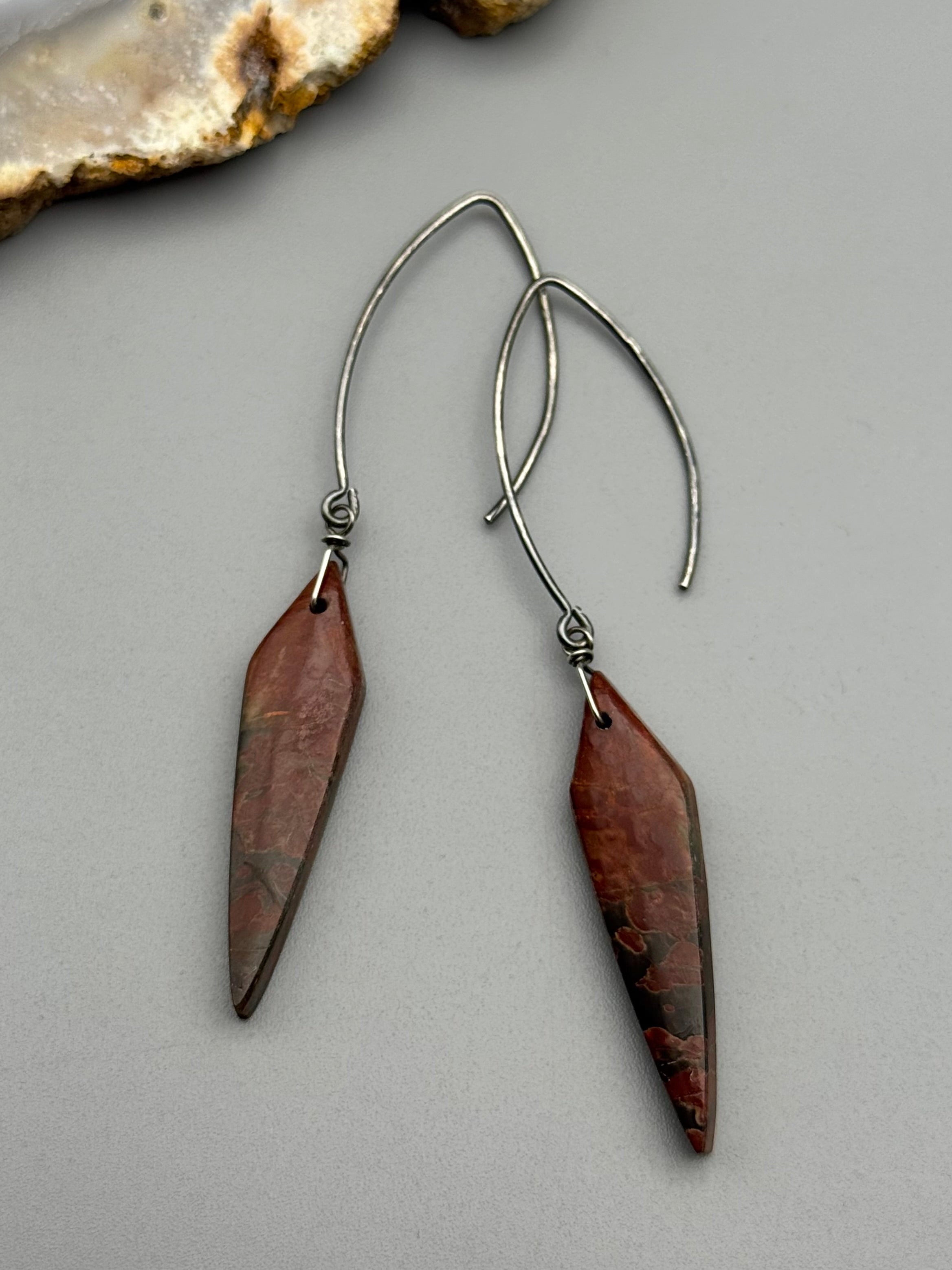 •STRAY• red creek jasper spear + silver earrings