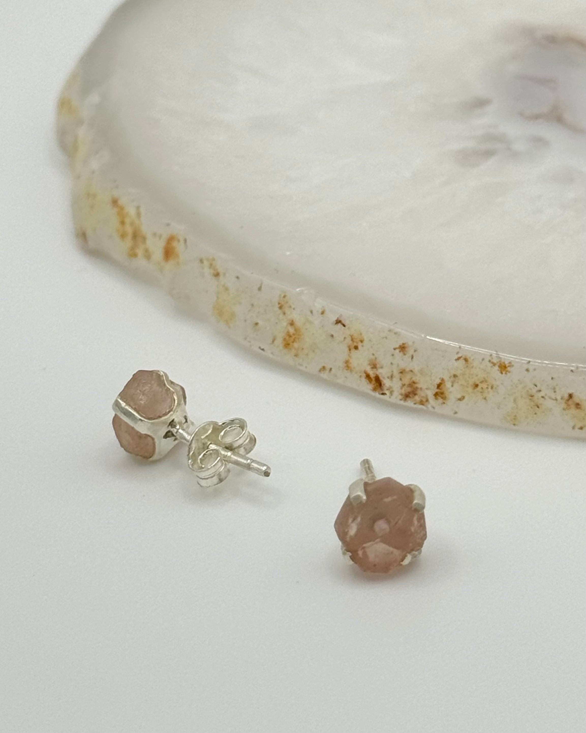 •ROSE QUARTZ• silver prong set stud earrings